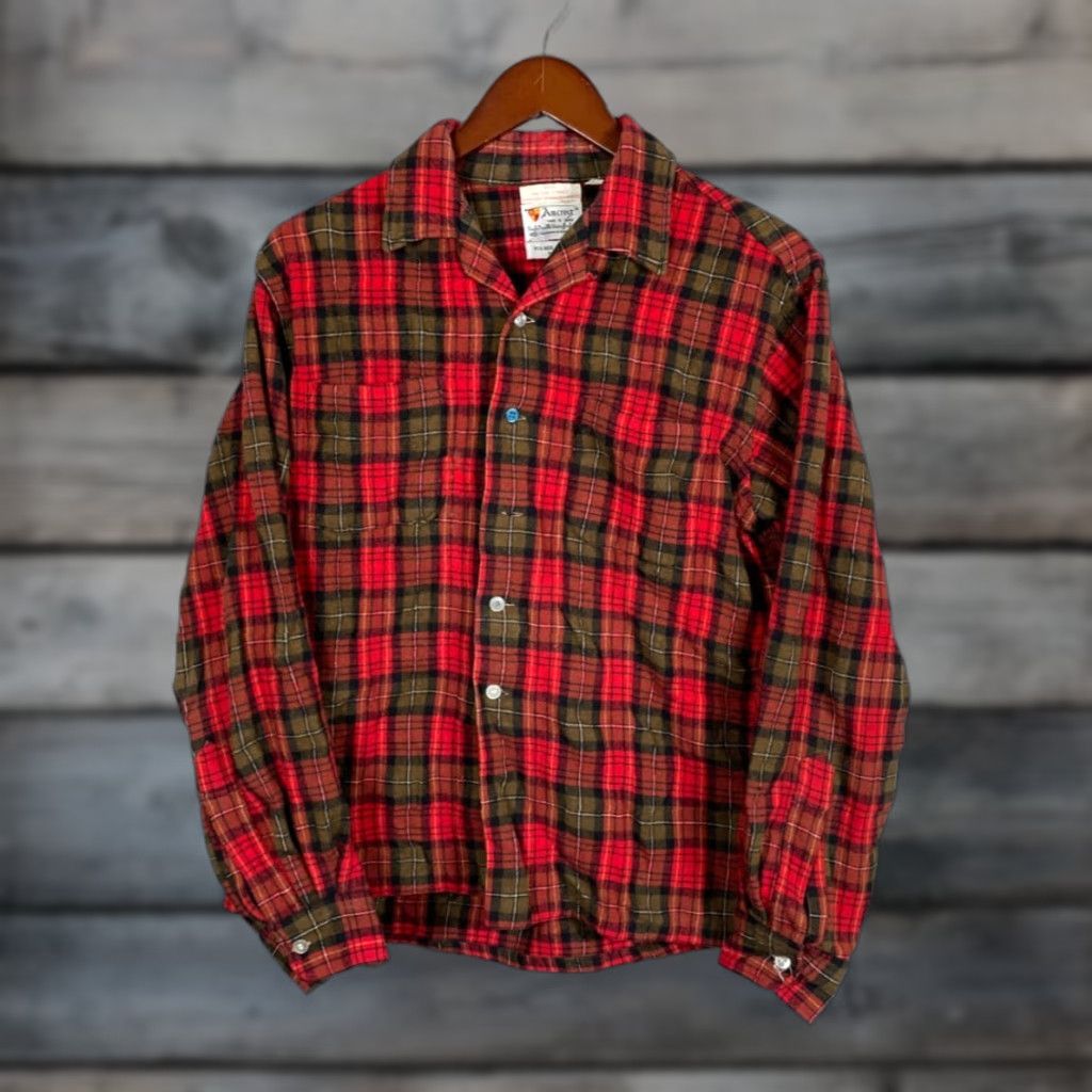 Vintage VINTAGE Amcrest 60s Wool Flannel Shirt Adult Large Red Green Tartan Plaid Mens Size US L / EU 52-54 / 3 - 1 Thumbnail