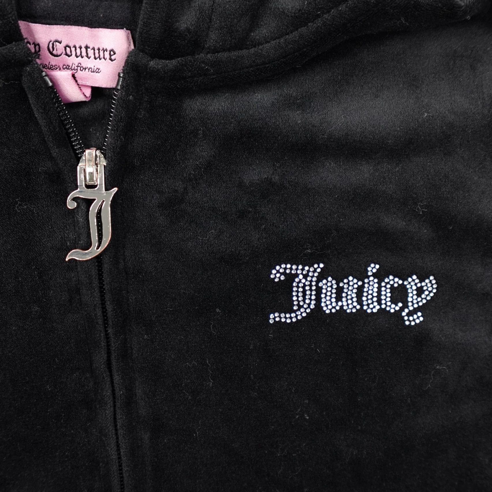 Juicy Couture Juicy Couture Hoodie Womens Large Black Velour Rhinestone Track Sweat Suit Top Size L / US 10 / IT 46 - 3 Thumbnail