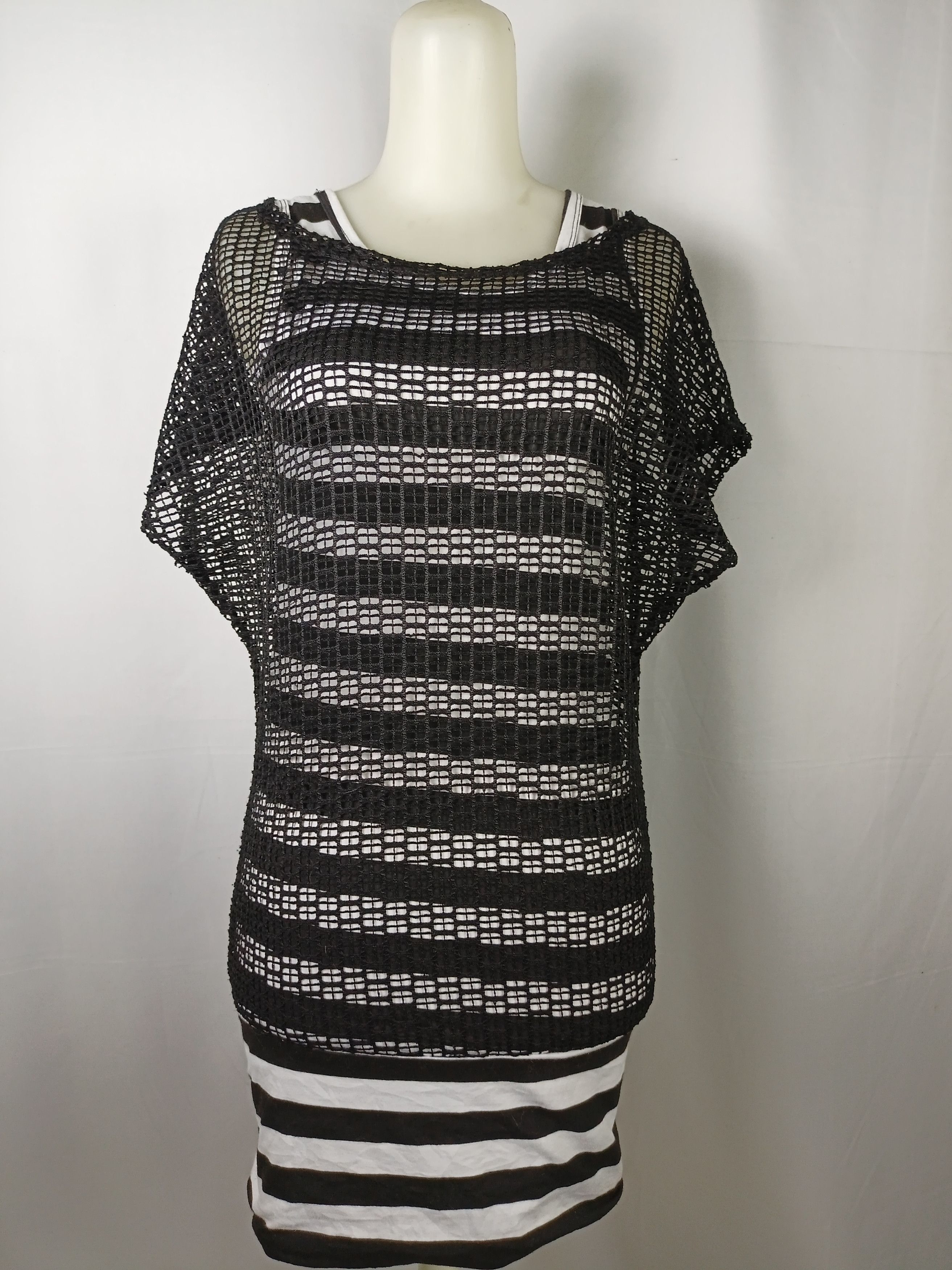 Japanese Brand Women's Black Mesh Black & White Stripped Sleeveless Dress Size M / US 6-8 / IT 42-44 - 19 Thumbnail