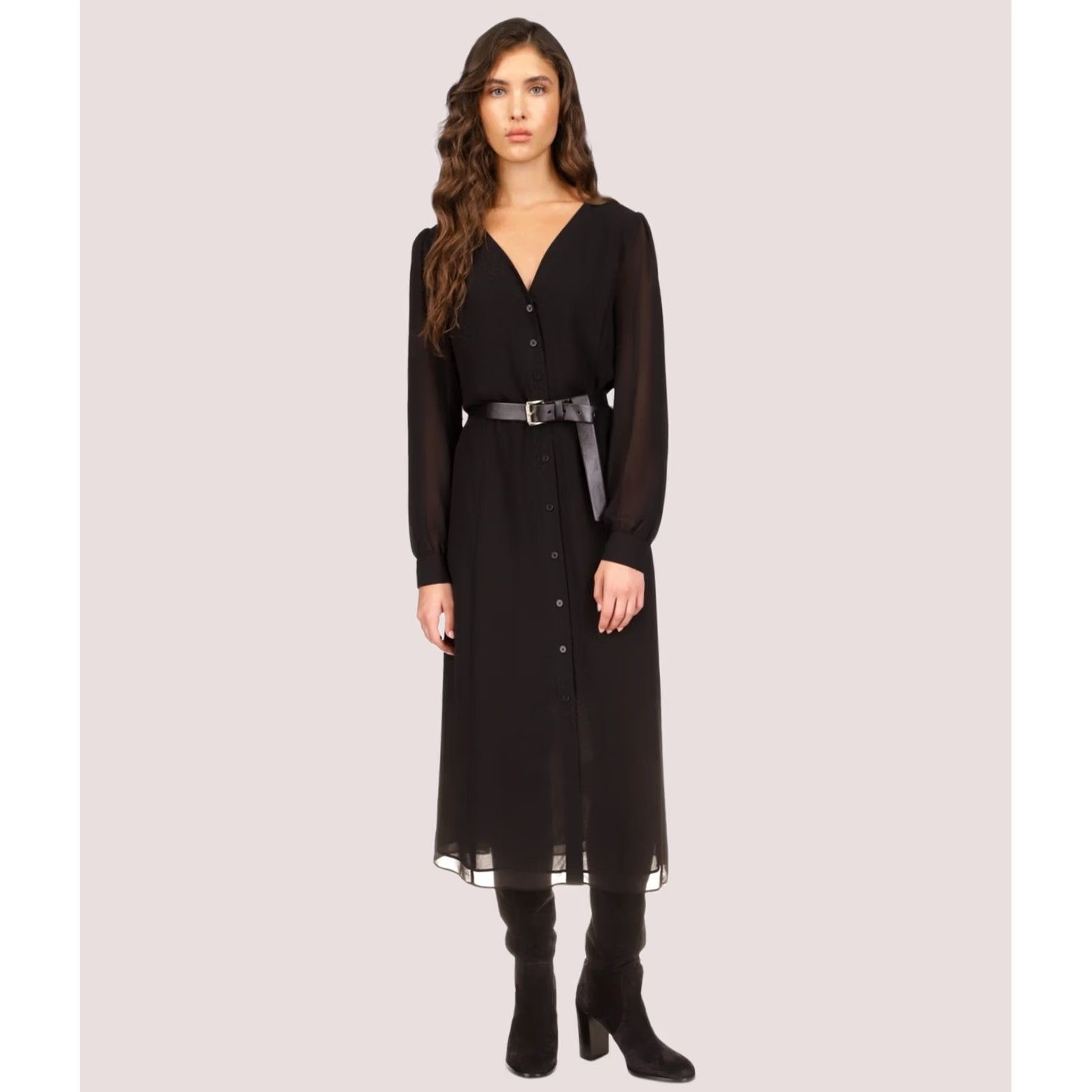 Michael Kors Michael Kors Womens black Belted Button Down Midi Dress Petite PL Size L / US 10 / IT 46 - 1 Thumbnail