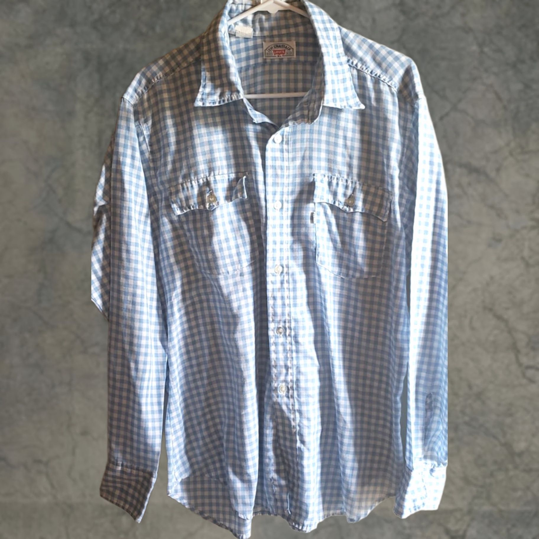 Levi's VINTAGE Levi’s Button-Down Shirt Blue White Check Cotton XL Long Sleeve Casual Workwear Mens Reg Size US XL / EU 56 / 4 - 1 Thumbnail