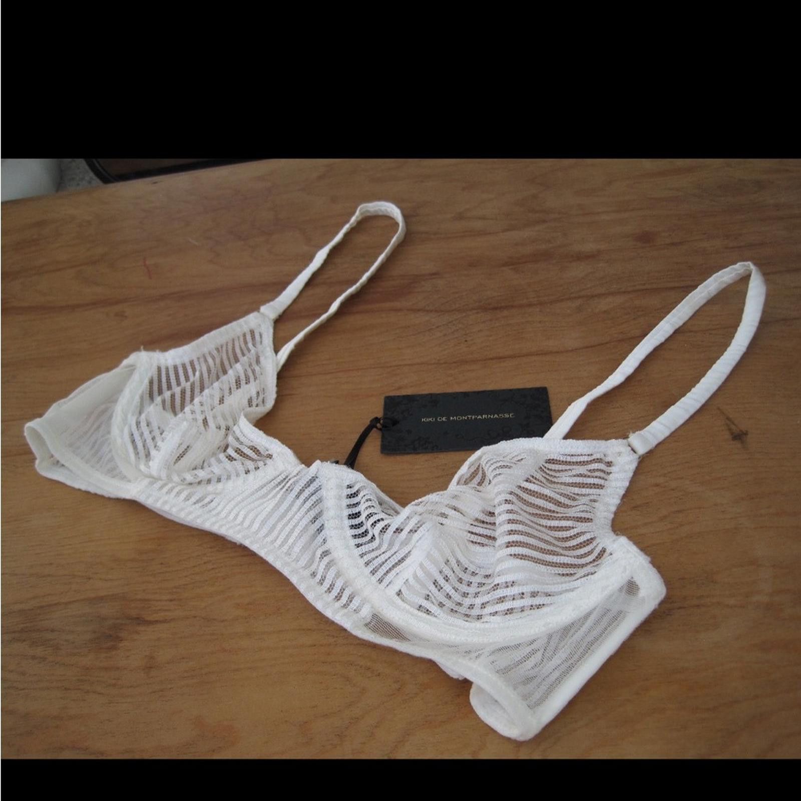 Designer Ivory Striped Lace Demi Bra Size 32A Size ONE SIZE - 3 Thumbnail