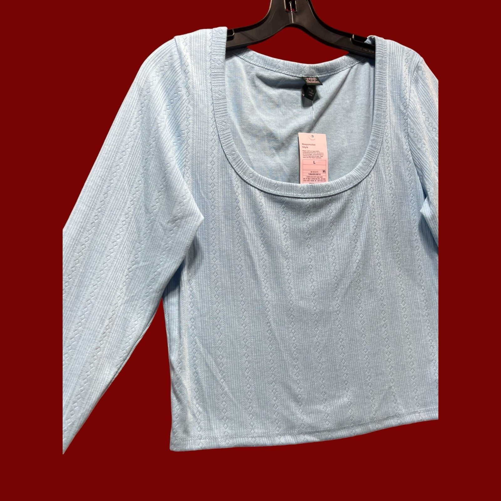 Other Wild Fable - Women's Long Sleeve Square Neck Pointelle T-Shi Size L / US 10 / IT 46 - 14 Thumbnail