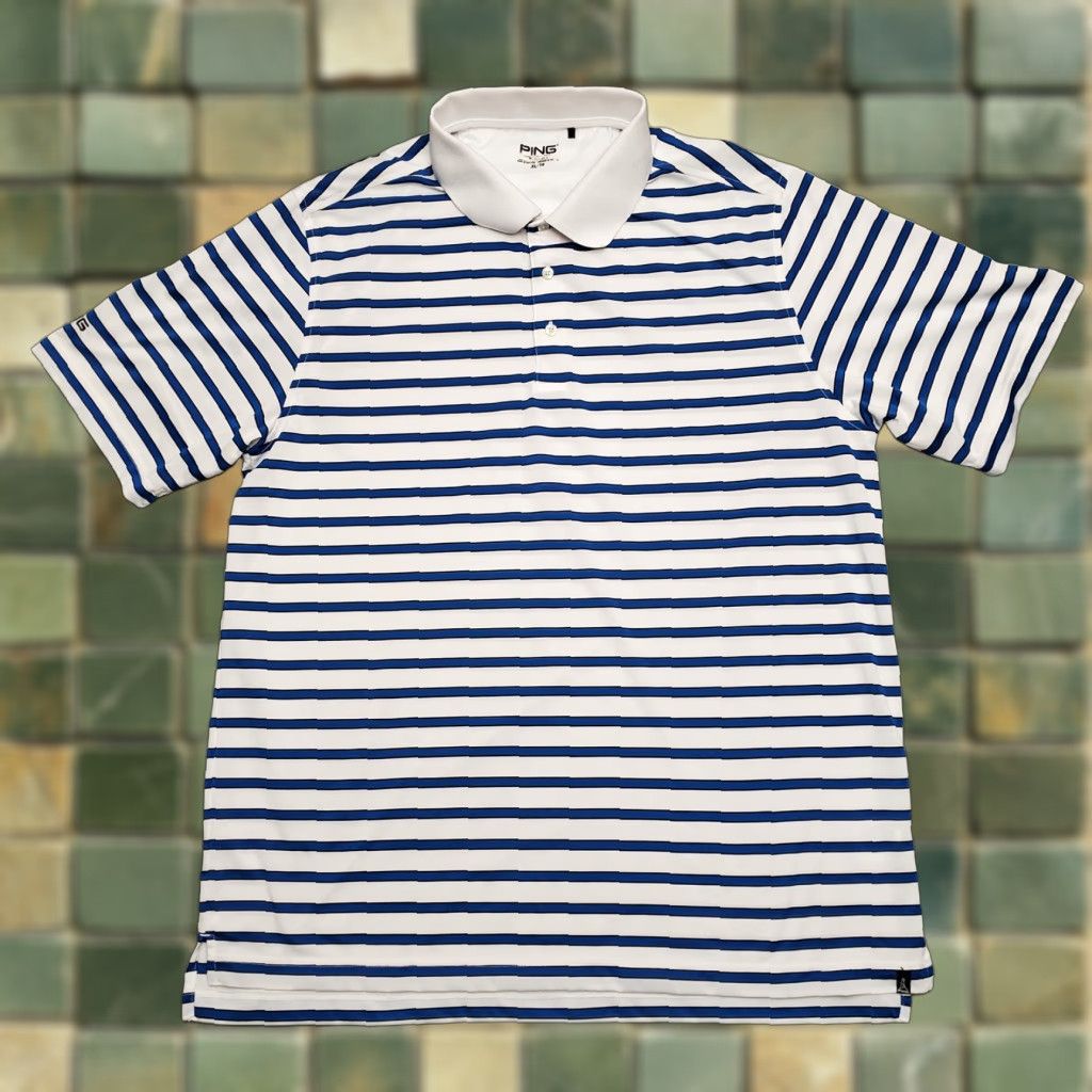 Vintage Ping Shirt Mens XL Blue Striped Performance Polo Golf Casual Size US XL / EU 56 / 4 - 1 Thumbnail
