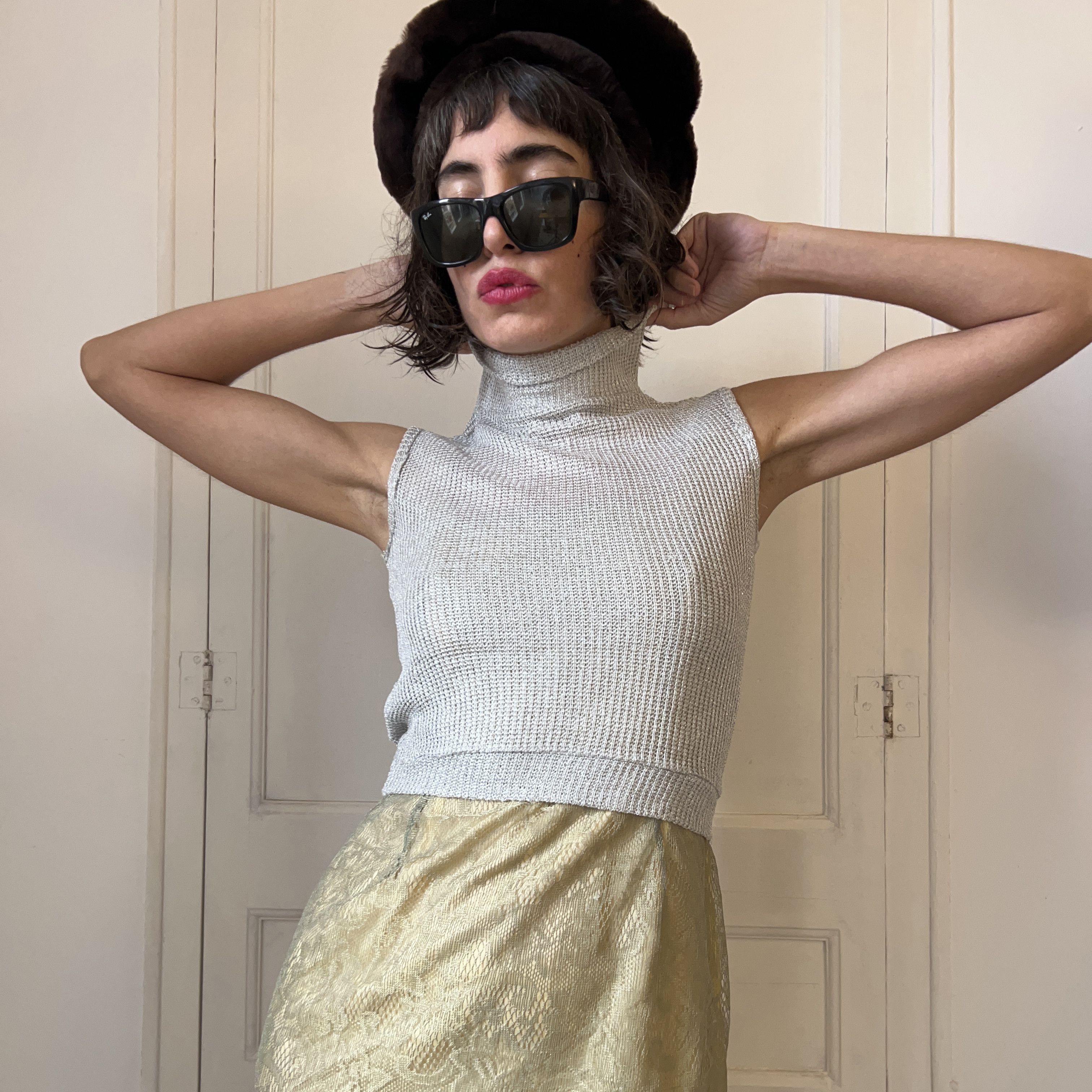 Vintage Vintage Y2k Silver Metallic Knit Top Size ONE SIZE - 2 Thumbnail