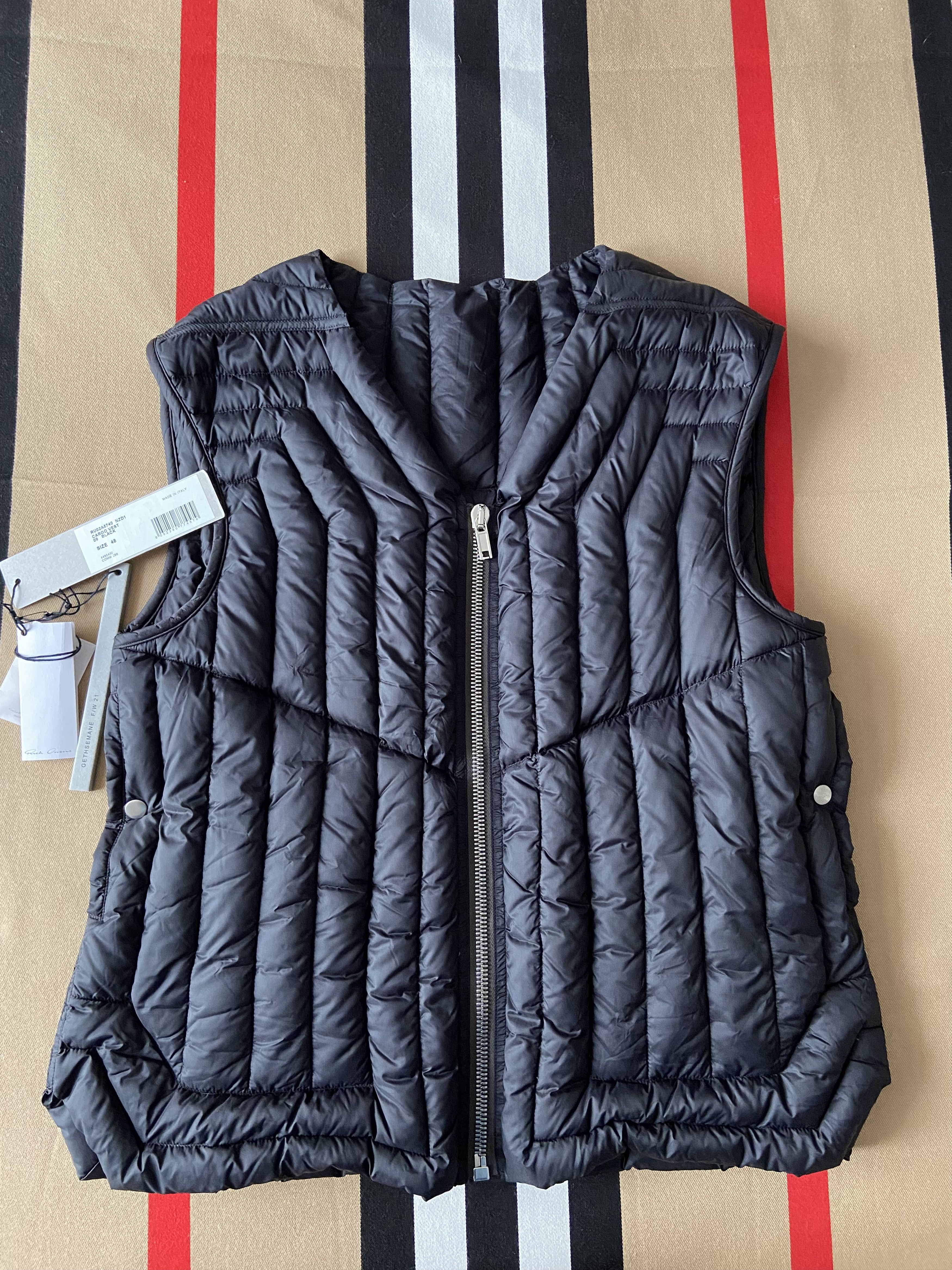 image of Rick Owens New Fw21 Gethsemane Black Cargo Down Vest, Men's (Size Medium)