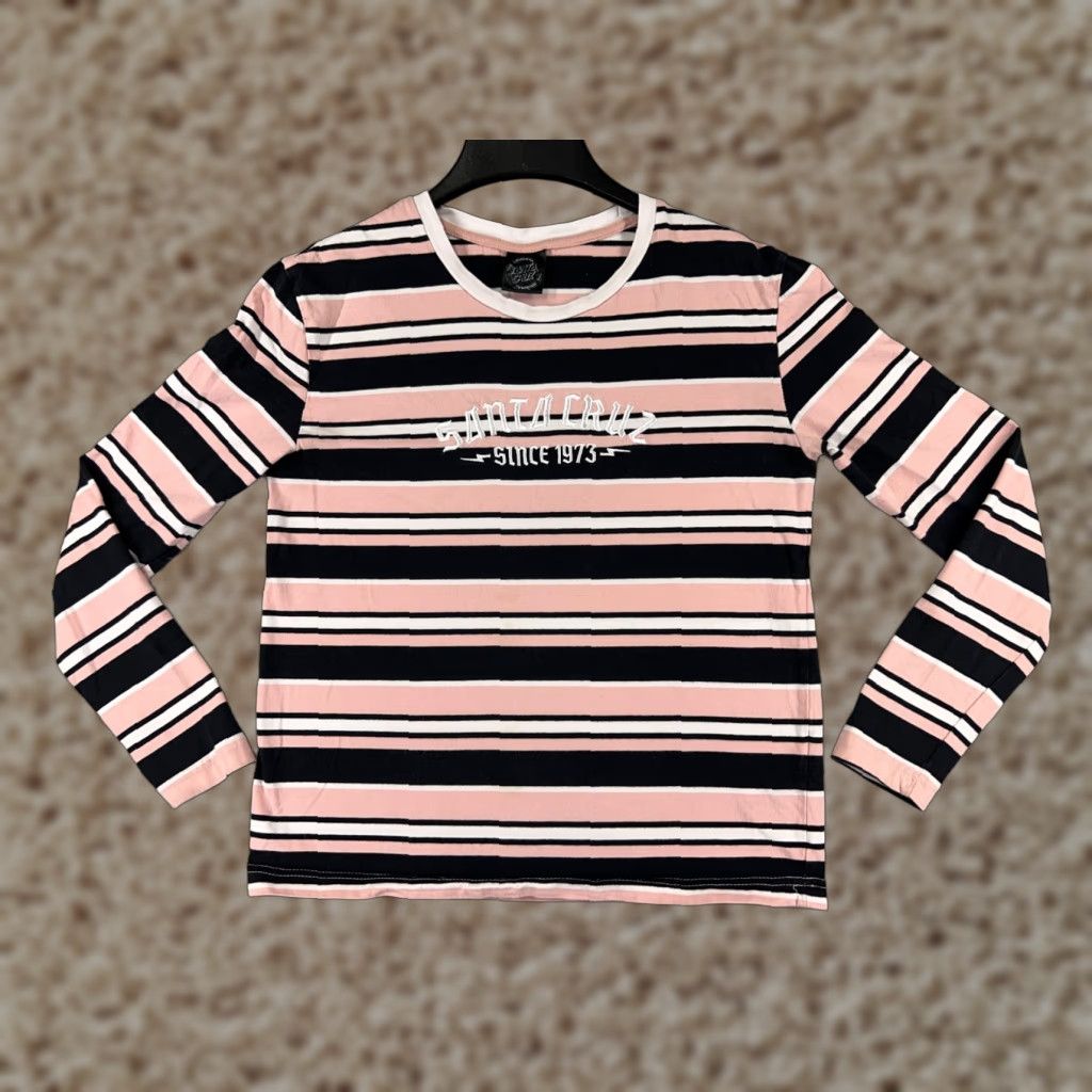Vintage Santa Cruz Shirt Womens Small Pink Stripe Crop Long Sleeve Logo Beach Skate Size S / US 4 / IT 40 - 1 Thumbnail