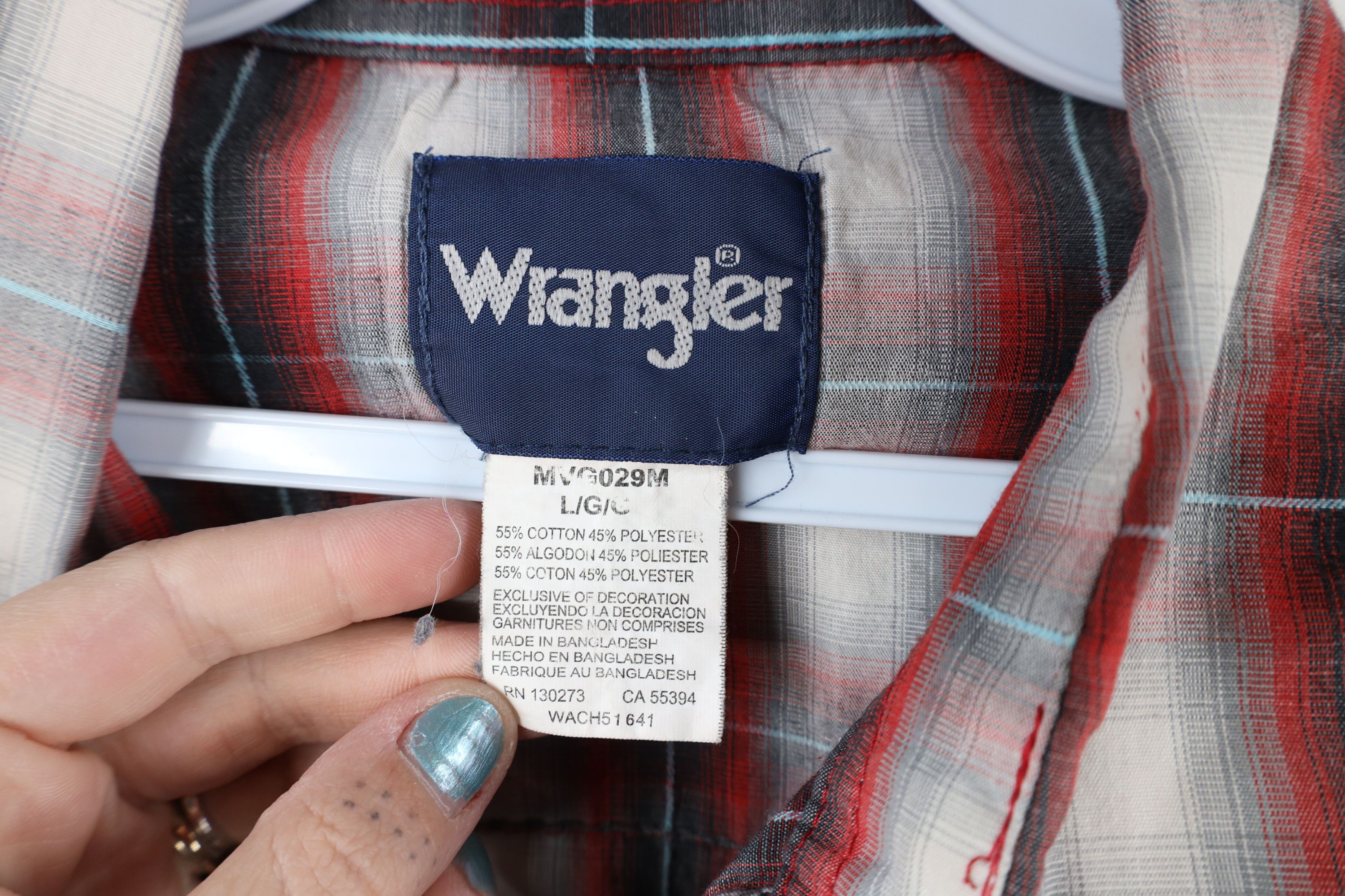 Vintage × Wrangler Vintage 90s Wrangler Snap Button Collared Shirt Plaid Size US L / EU 52-54 / 3 - 6 Thumbnail