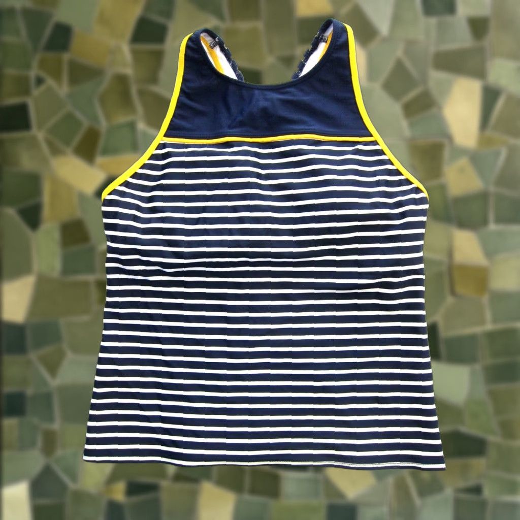Nautica Nautica Blue White Yellow Stripe Racerback Tankini Swim Top 6 Size M / US 6-8 / IT 42-44 - 1 Thumbnail