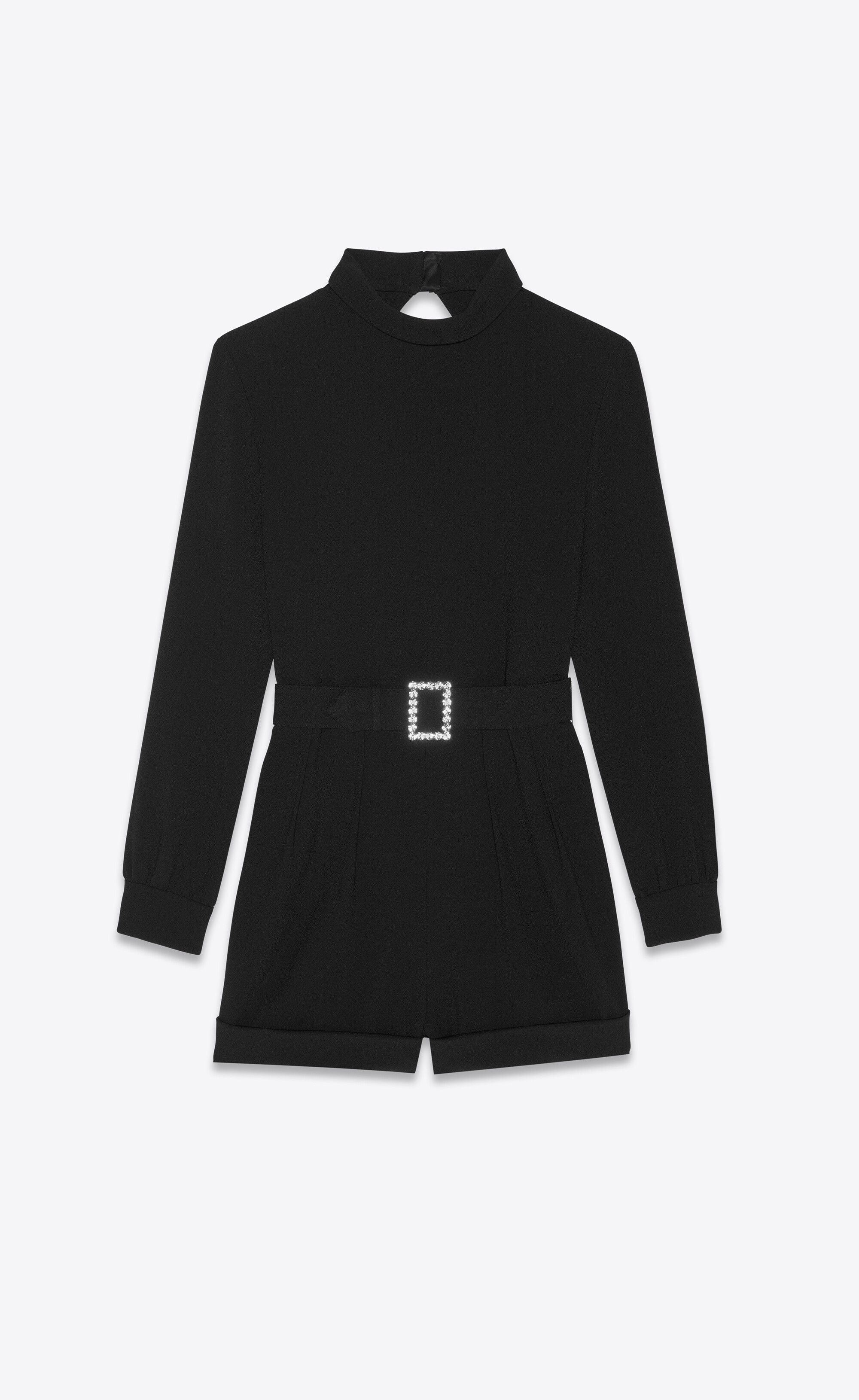 Saint Laurent Paris o1la1rc1a0425 686988 Backless Playsuit in Sablé in Black Size L / US 10 / IT 46 - 1 Thumbnail