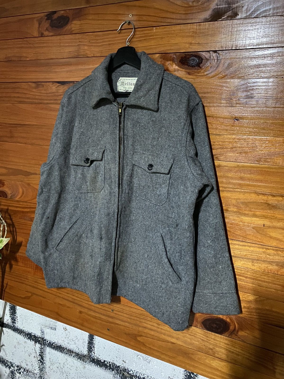 Vintage Vintage Melton Wool Work Jacket Grey Zip-Up Utility Jacket Size US M / EU 48-50 / 2 - 4 Thumbnail