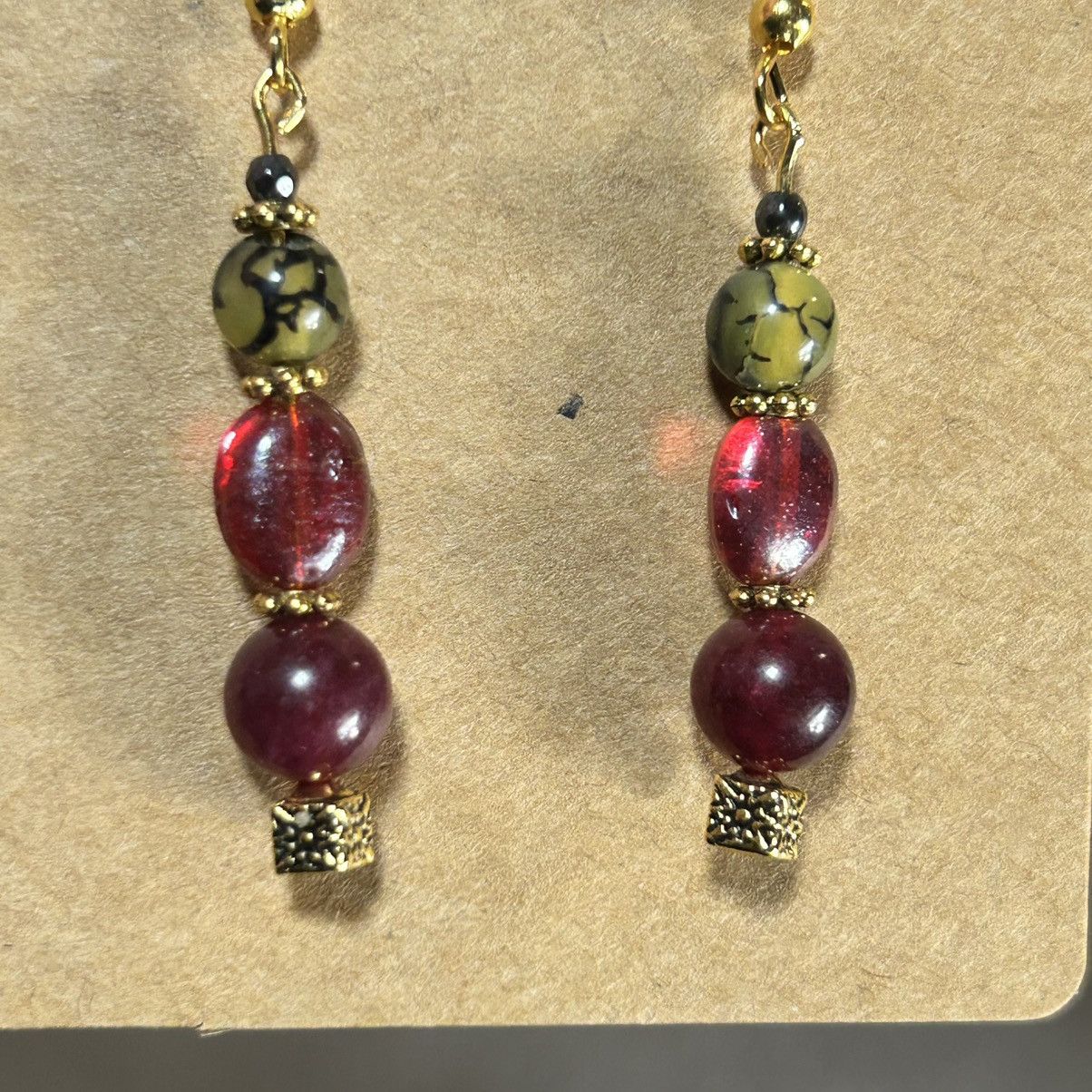 Handmade Handcrafted elegant genuine garnet dragon agate earrings Size ONE SIZE - 3 Thumbnail