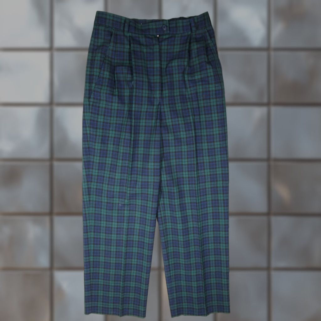 Pendleton VINTAGE Pendleton Women's Pants 6 Green Black Watch Tartan Plaid Wool Pleated Classic 26x26 Size 28" / US 6 / IT 42 - 1 Thumbnail