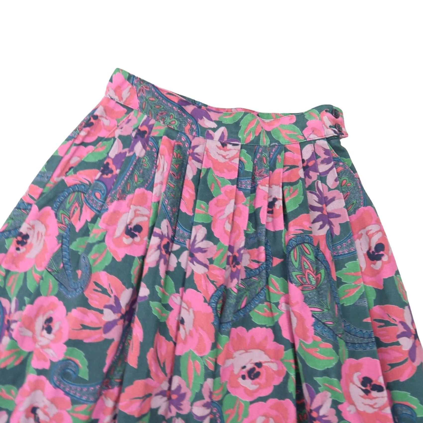 Charter Club VINTAGE Charter Club Skirt 4 pink and green floral pleated a-line midi 90s Size 27" / US 4 / IT 40 - 2 Thumbnail