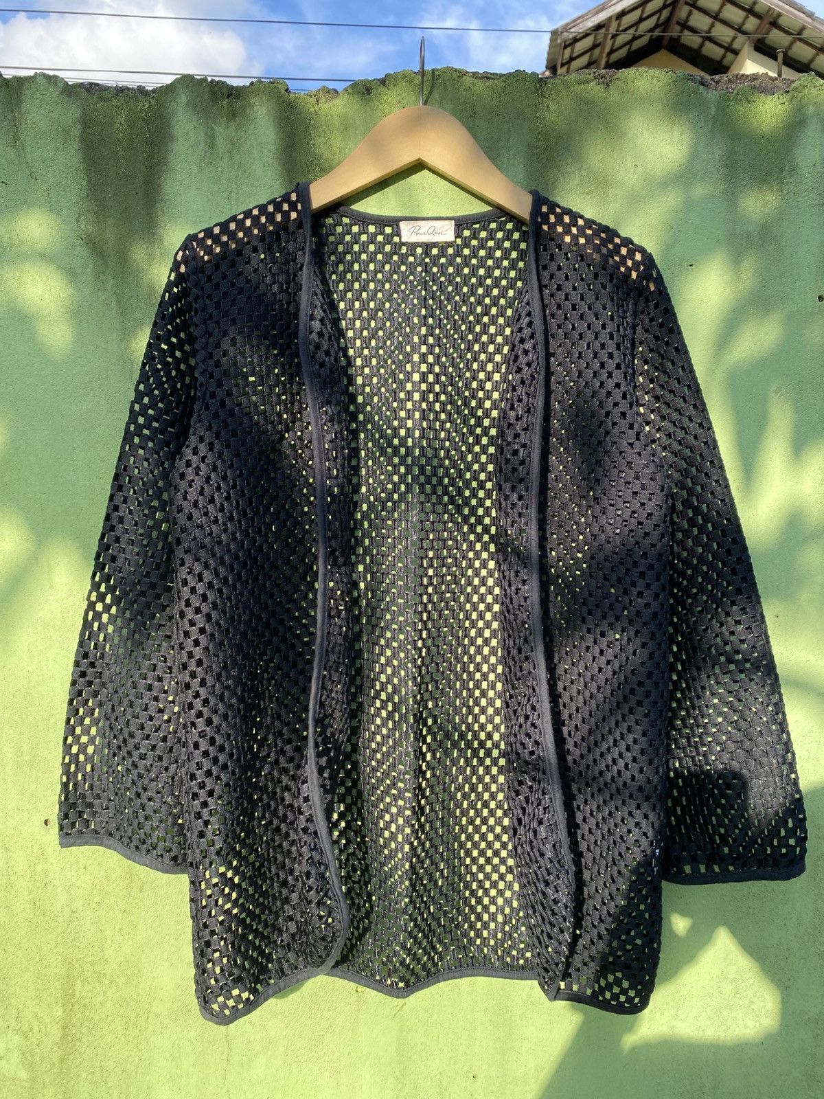 Japanese Brand Pour Quoi Sheer Black Mesh Cardigan Open Weave Layering Top Size US L / EU 52-54 / 3 - 1 Thumbnail