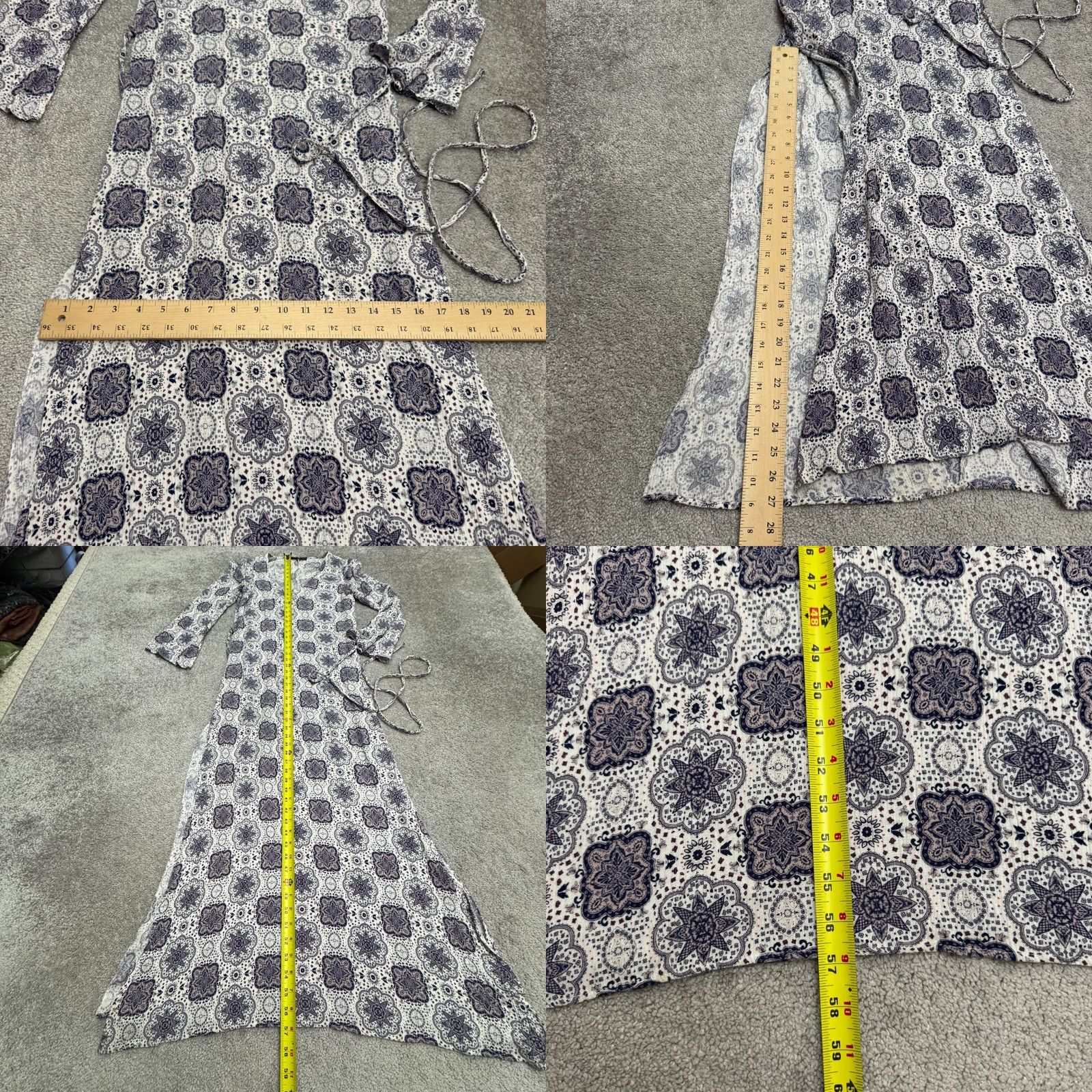 Lulus Lulus Medallion Boho Bell Long Sleeve Maxi Dress Womens XS Blue White High Slit Size XS / US 0-2 / IT 36-38 - 9 Thumbnail