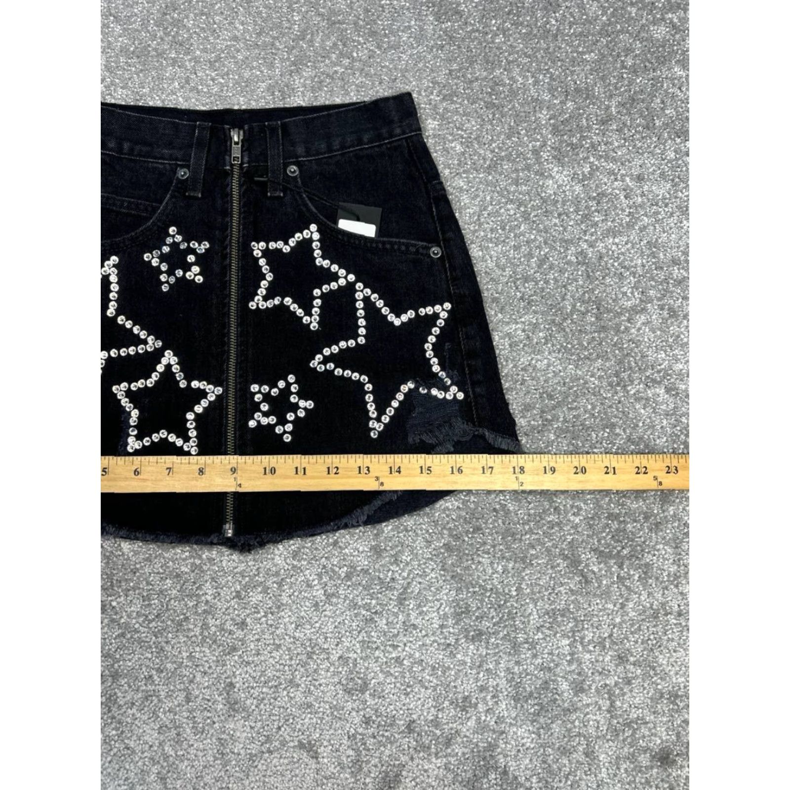 Denime Carmar Skirt Womens Mini 23 Black Denim Distressed Rhinestons Stars Size 40" / US 18 - 4 Thumbnail