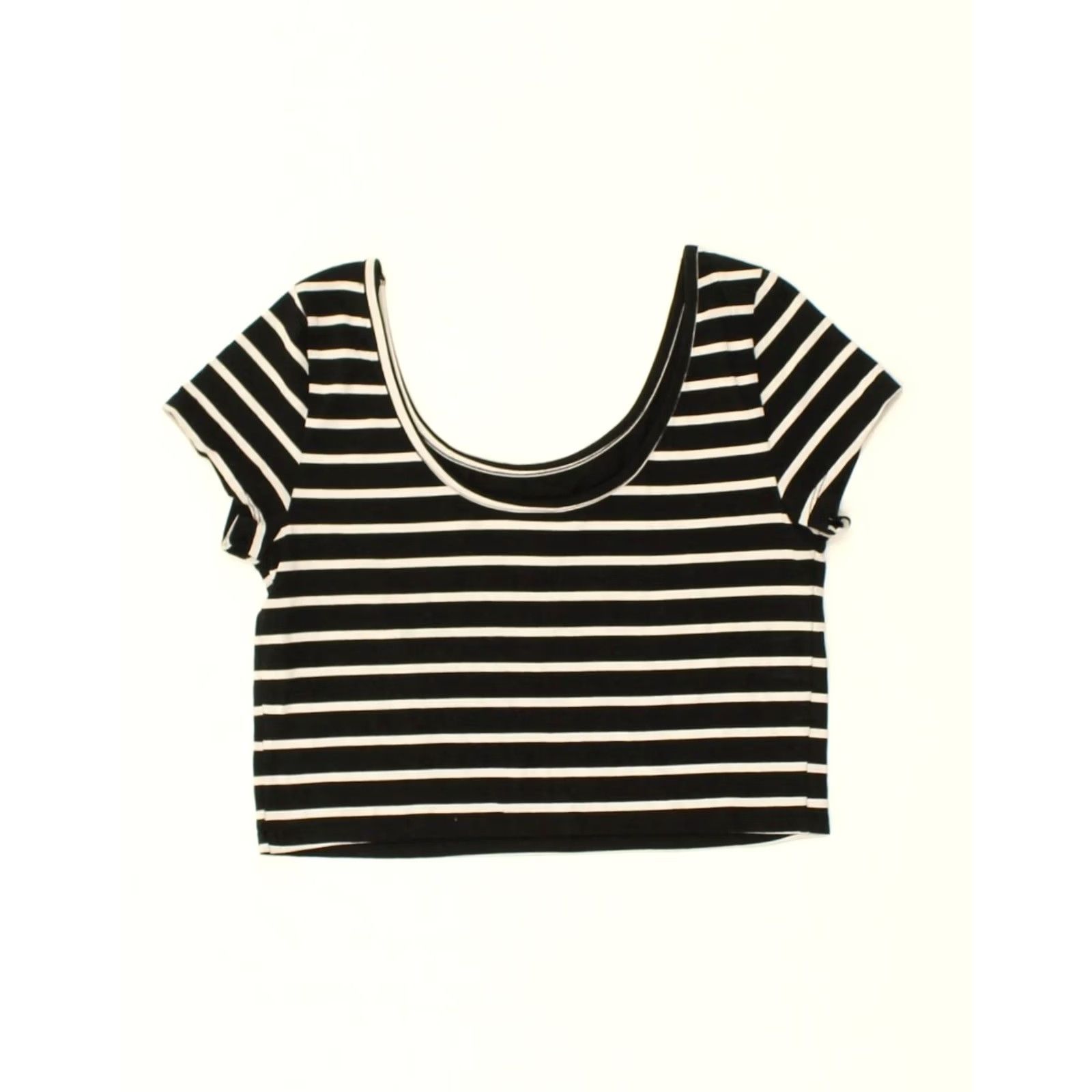 Mossimo MOSSIMO Womens Crop Top Large Black Striped Cotton UK 14 Size L / US 10 / IT 46 - 2 Thumbnail