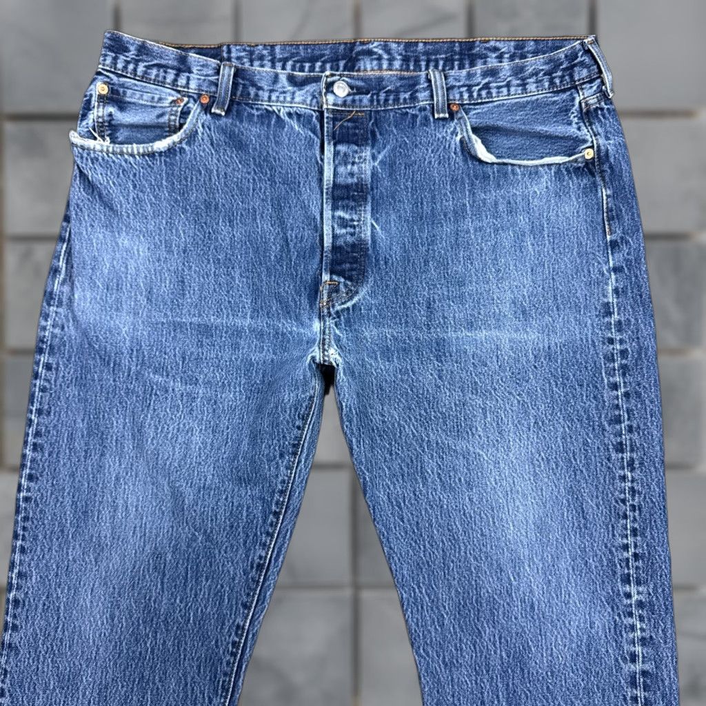 Levi's Levi's 501 Jeans Mens 42x32 Blue Distressed Button Fly Workwear Chore Pants Straight 5-Pocket Denim Regular Size Type: Jeans Size US 42 / EU 58 - 1 Thumbnail