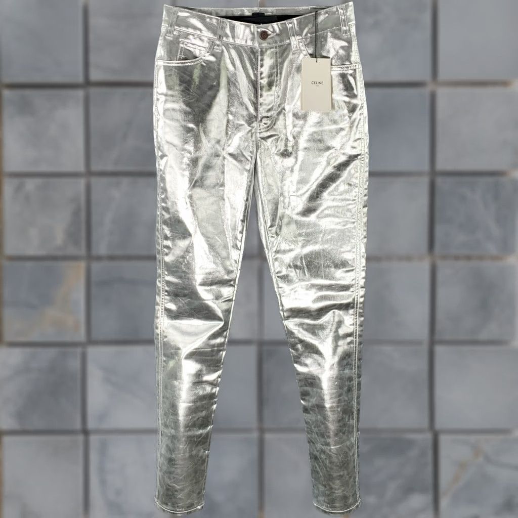 Celine CELINE Size 29 Silver Metallic Cotton Blend Jean Cut Casual Pants Size US 29 - 1 Thumbnail