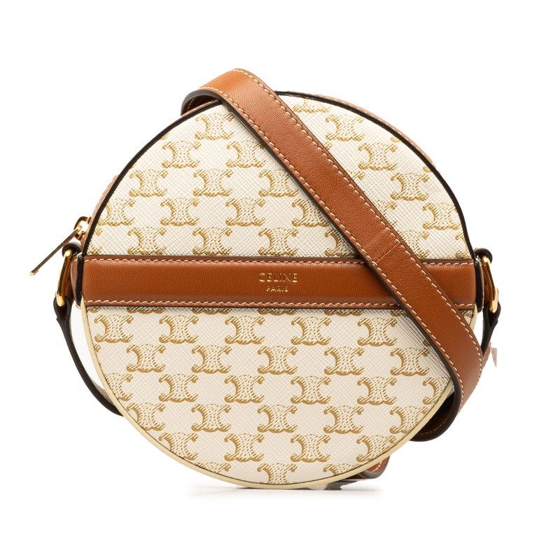 image of Celine Triomphe Canvas Round Coin Purse On Strap in White, Women's