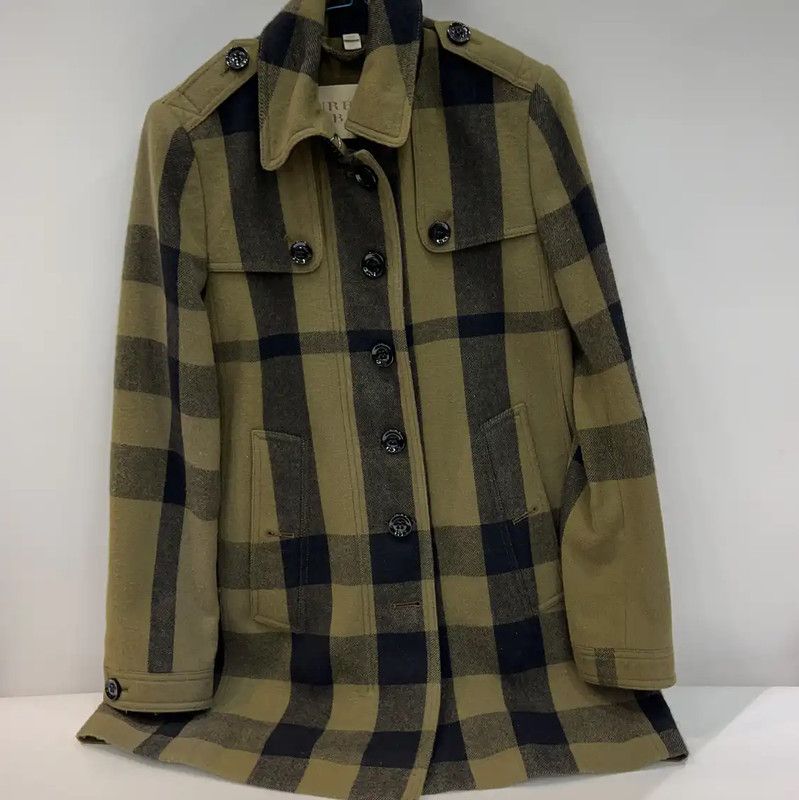 Burberry Burberry Green Wool Check Pattern Long Coat Size M / US 6-8 / IT 42-44 - 1 Thumbnail