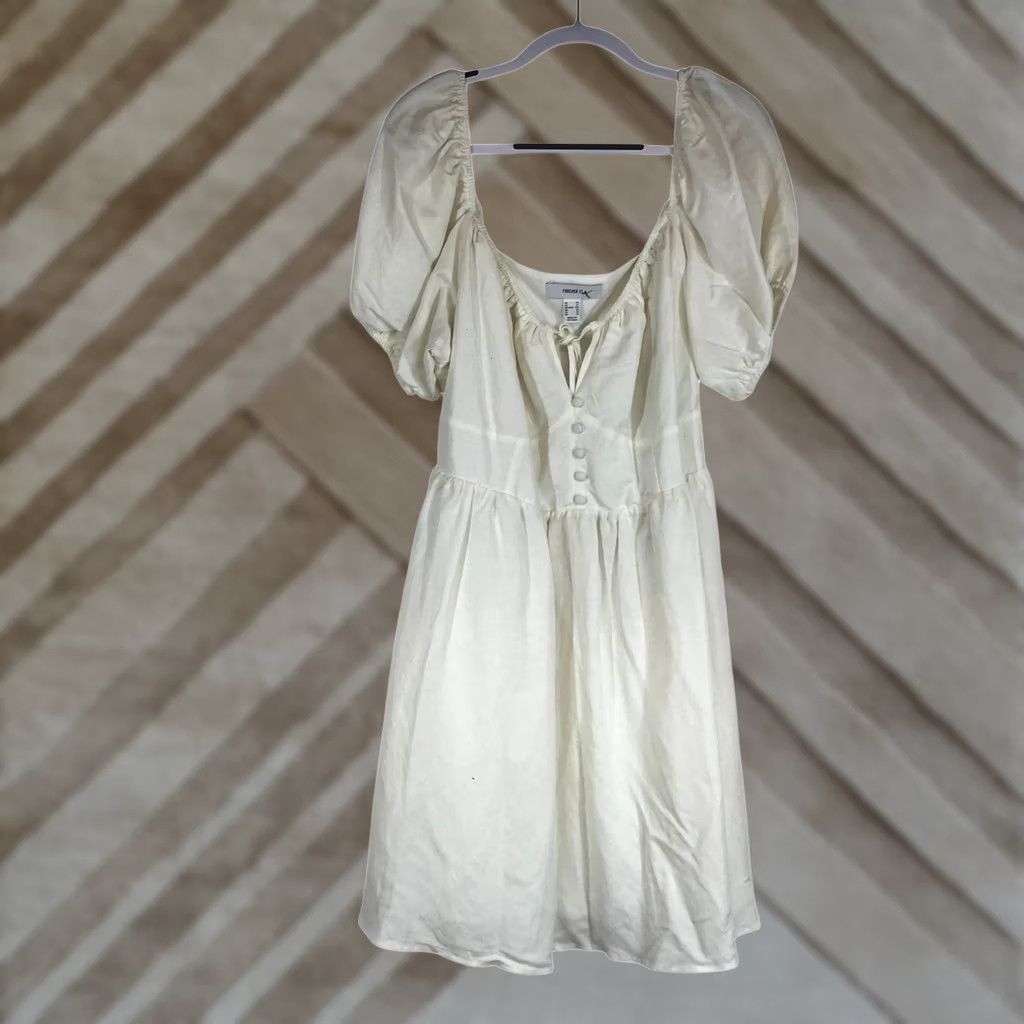 Forever 21 Forever 21 Women 2X Cream Linen Blend Puff Sleeve Milkmaid Mini Dress Size XXL / US 16-18 / IT 52-54 - 1 Thumbnail