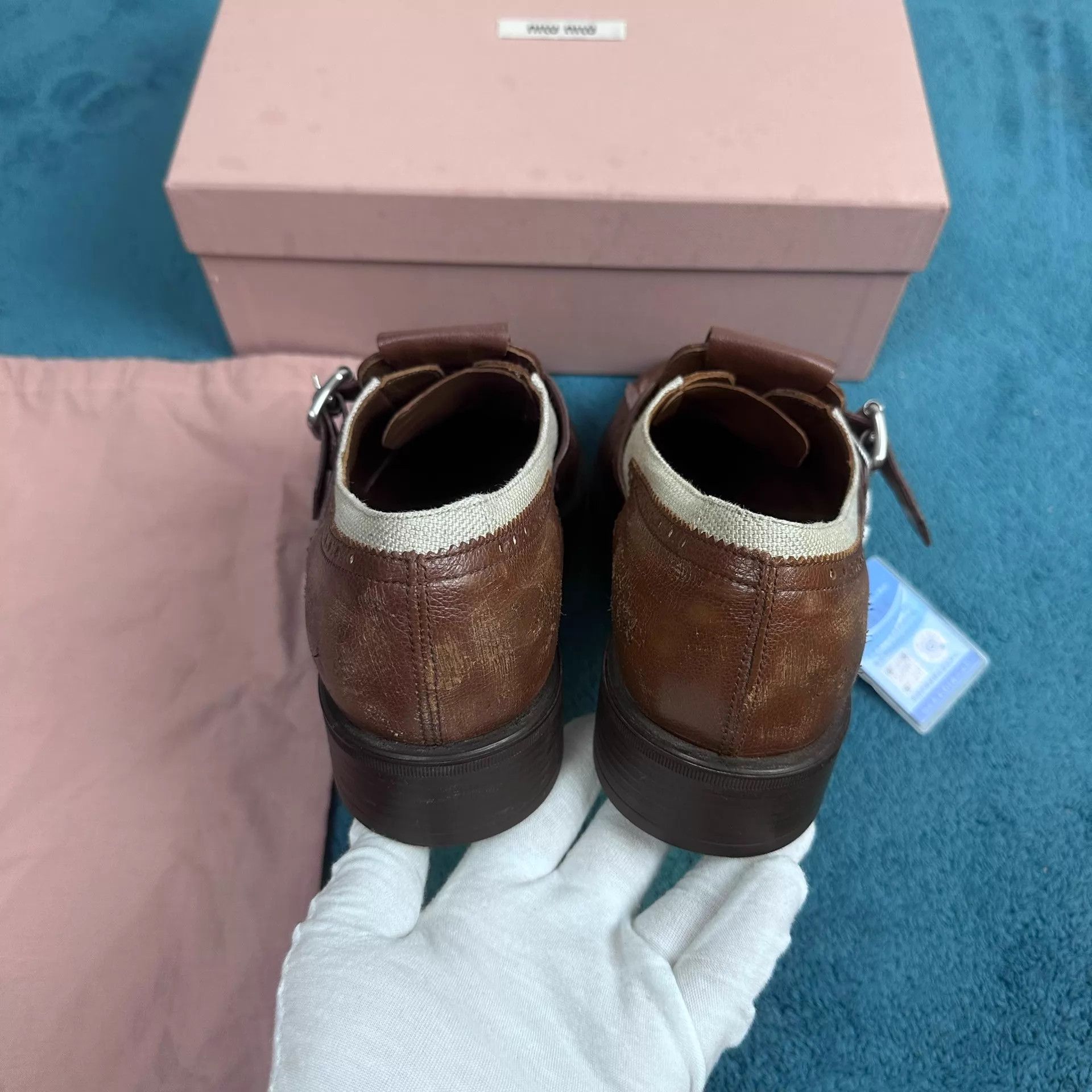 Miu Miu MIU MIU Brown-Gray Leather Cap-Toe Buckle Dress Shoes 38 Size US 7.5 / IT 37.5 - 4 Thumbnail