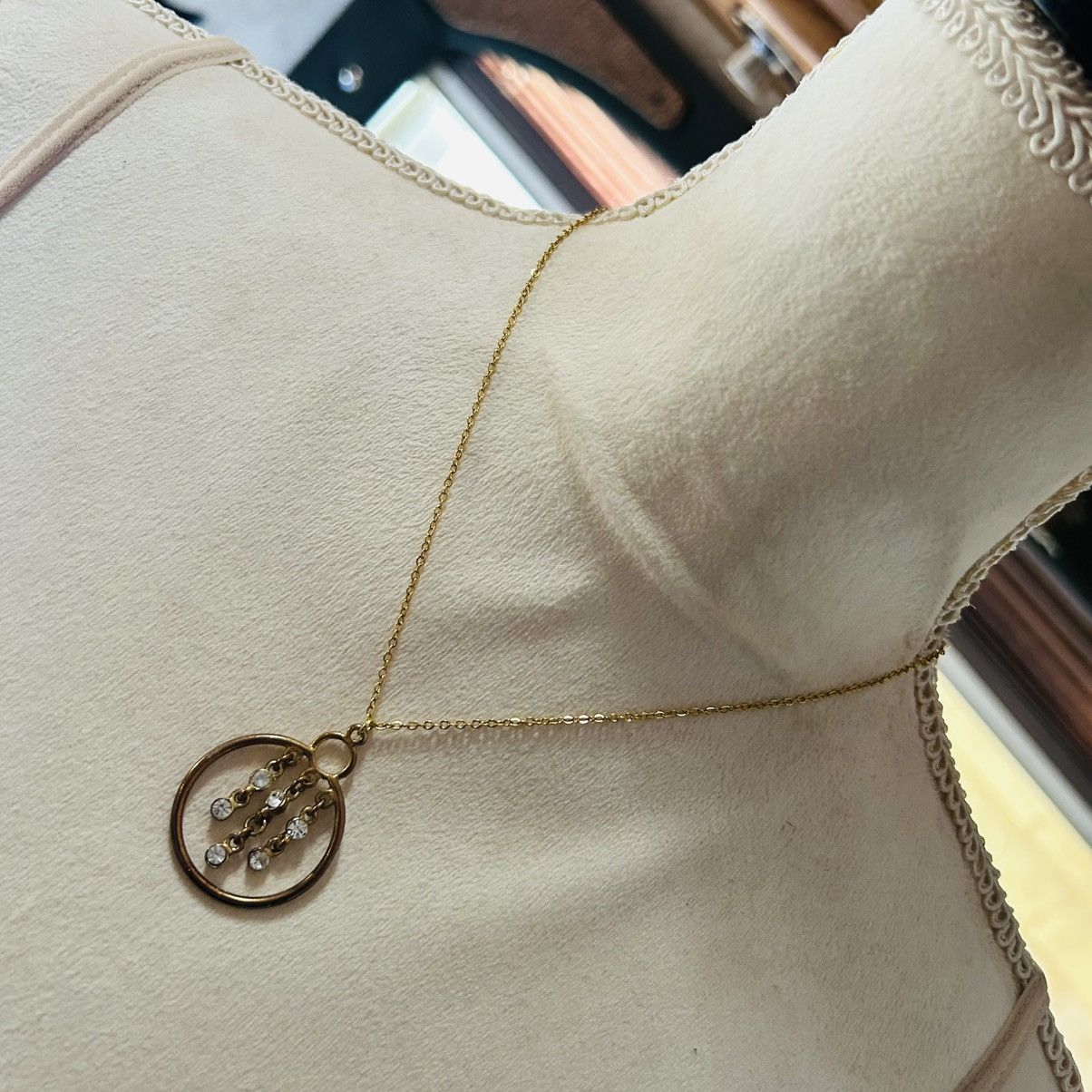 Handmade Handcrafted vintage dangle clear rhinestone pendant necklace Size ONE SIZE - 1 Thumbnail