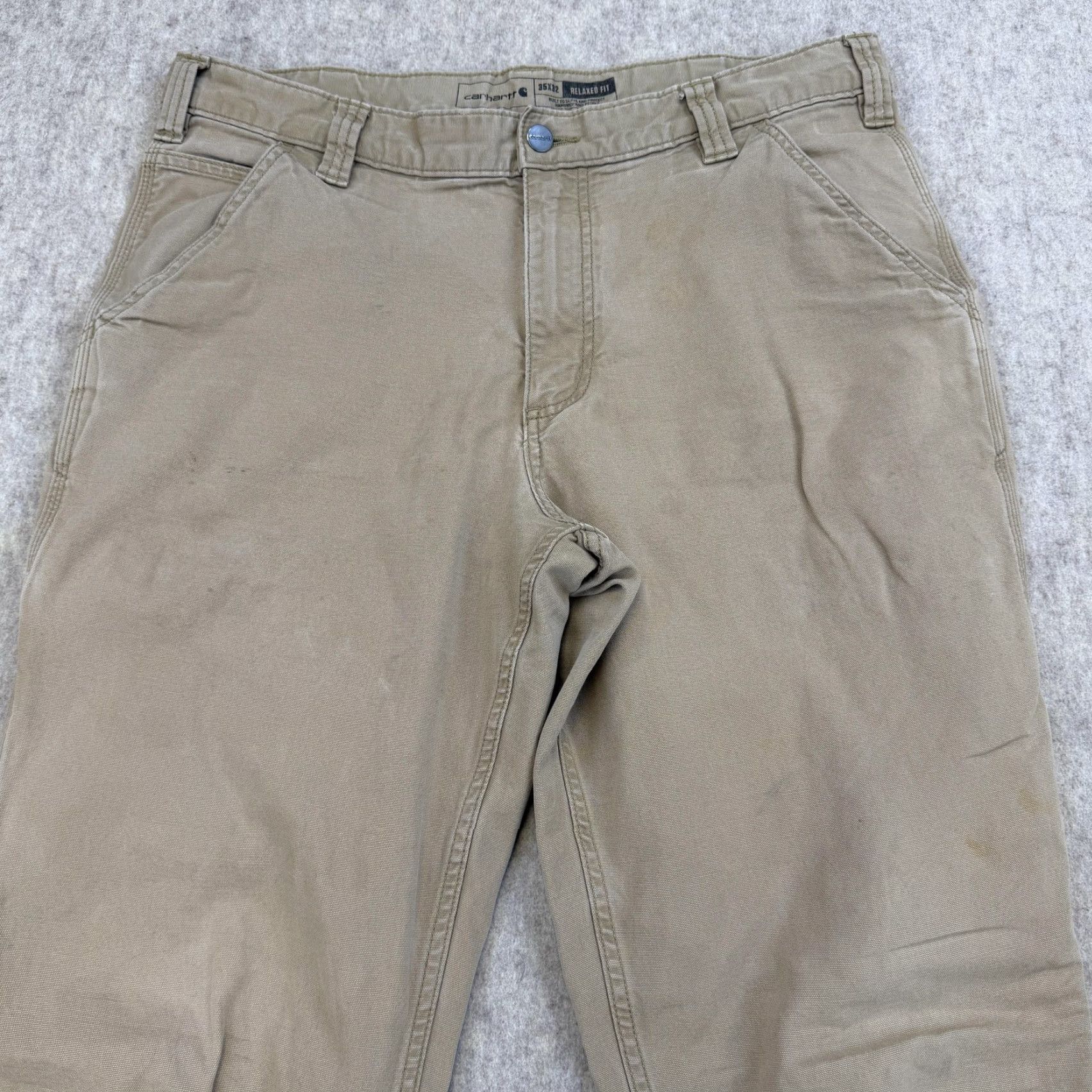 Carhartt Carhartt Pants Men 35x30 Relaxed Fit Canvas Beige Rugged Flex / Carpenter / Workwear / Pockets / Zip / Straight Leg / BN2291-M Size US 35 - 2 Thumbnail