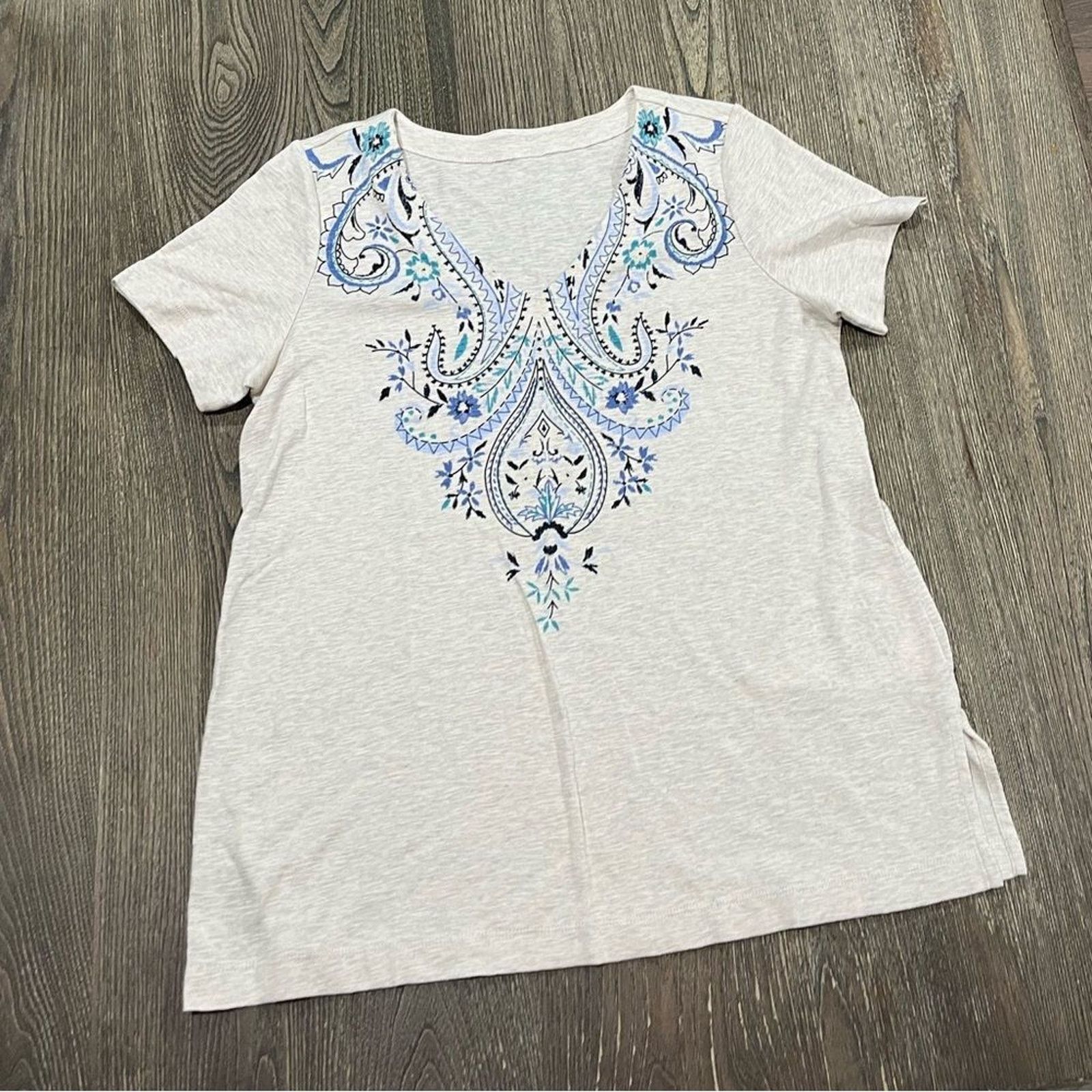 J. Jill NWOT J. Jill Pima Slub Knit V-Neck Top Paisley Gray Small Size S / US 4 / IT 40 - 1 Thumbnail