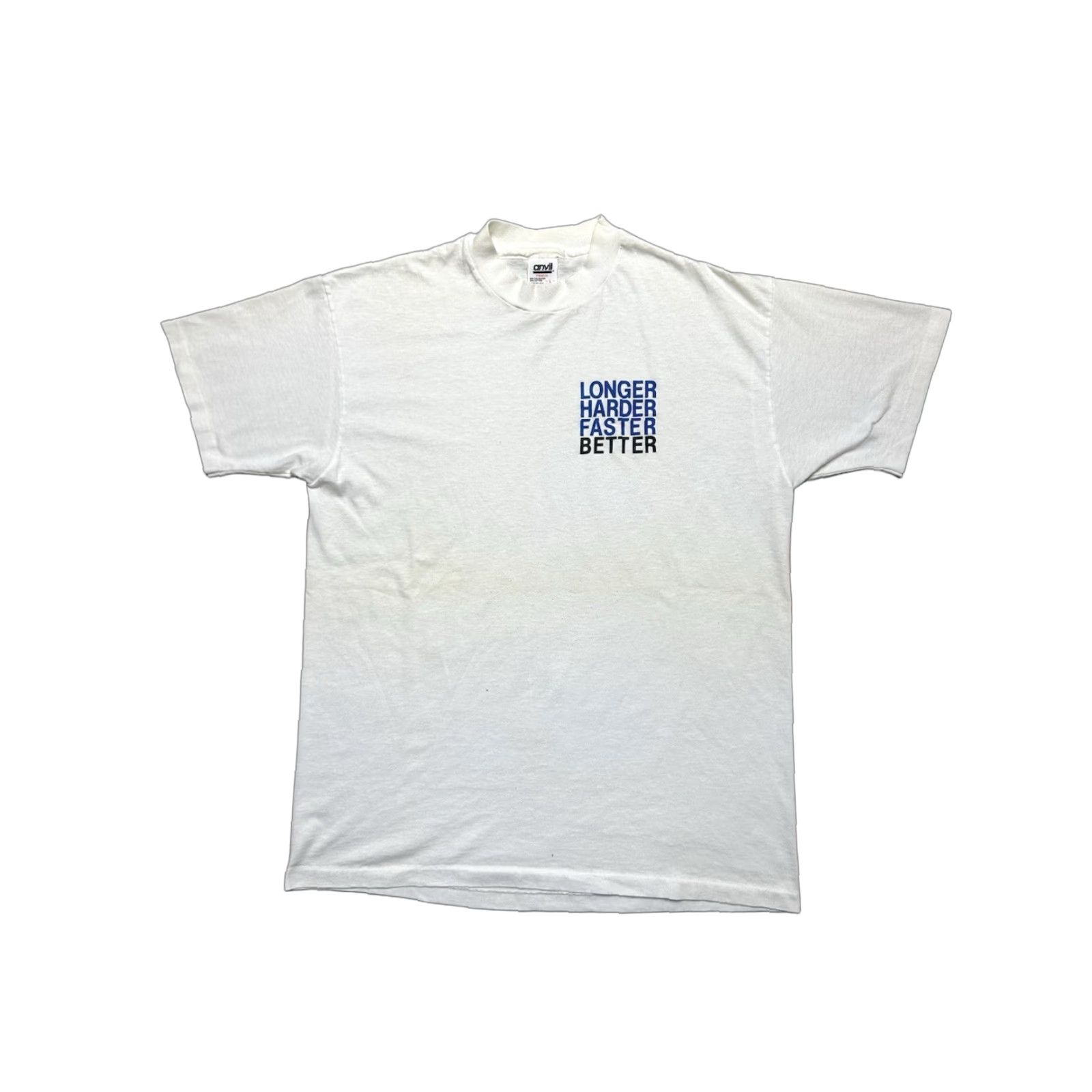 Vintage VINTAGE 90s graphic t shirt longer harder faster better soft single stitch Large Mens T-Shirt White 90s Size US L / EU 52-54 / 3 - 1 Thumbnail