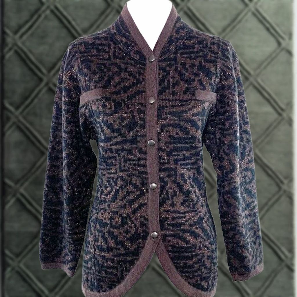 Jaeger JAEGER Womens Cardigan Sweater Size S Button Front Metallic Sparkly Wool Blend Size S / US 4 / IT 40 - 1 Thumbnail