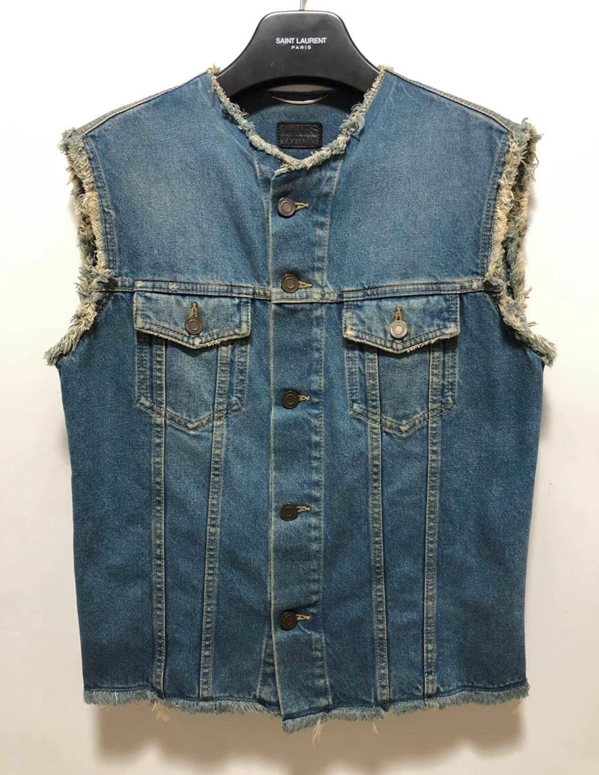 Saint Laurent Paris Saint Laurent 15SS Distressed Frayed Denim Vest / Jacket Size US S / EU 44-46 / 1 - 1 Thumbnail