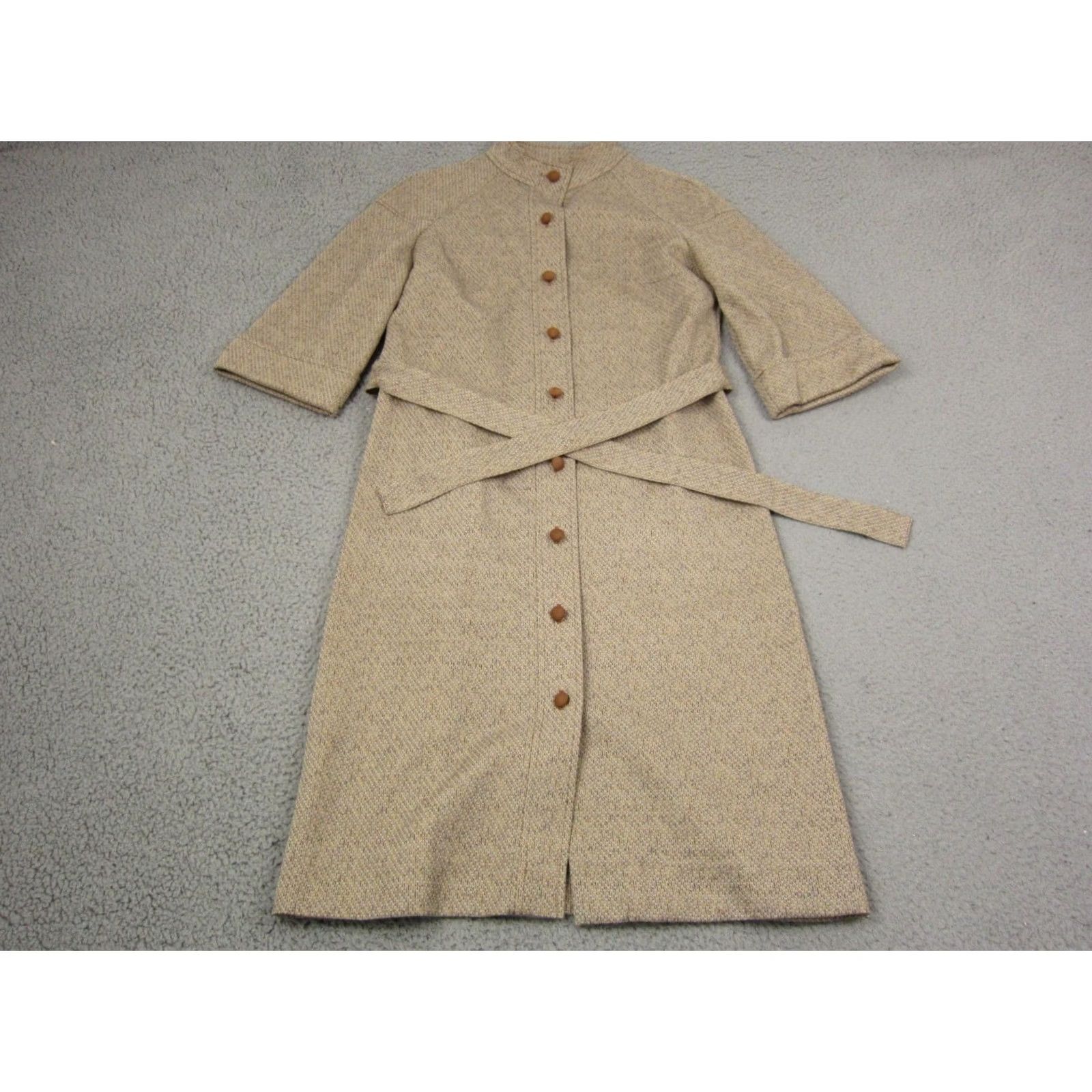 Vintage VINTAGE Country Miss Jacket Womens 10 Brown Belted Tweed 60s Long Sleeve Nylon Coat Trench Button Pockets Casual Made in USA Size L / US 10 / IT 46 - 2 Thumbnail