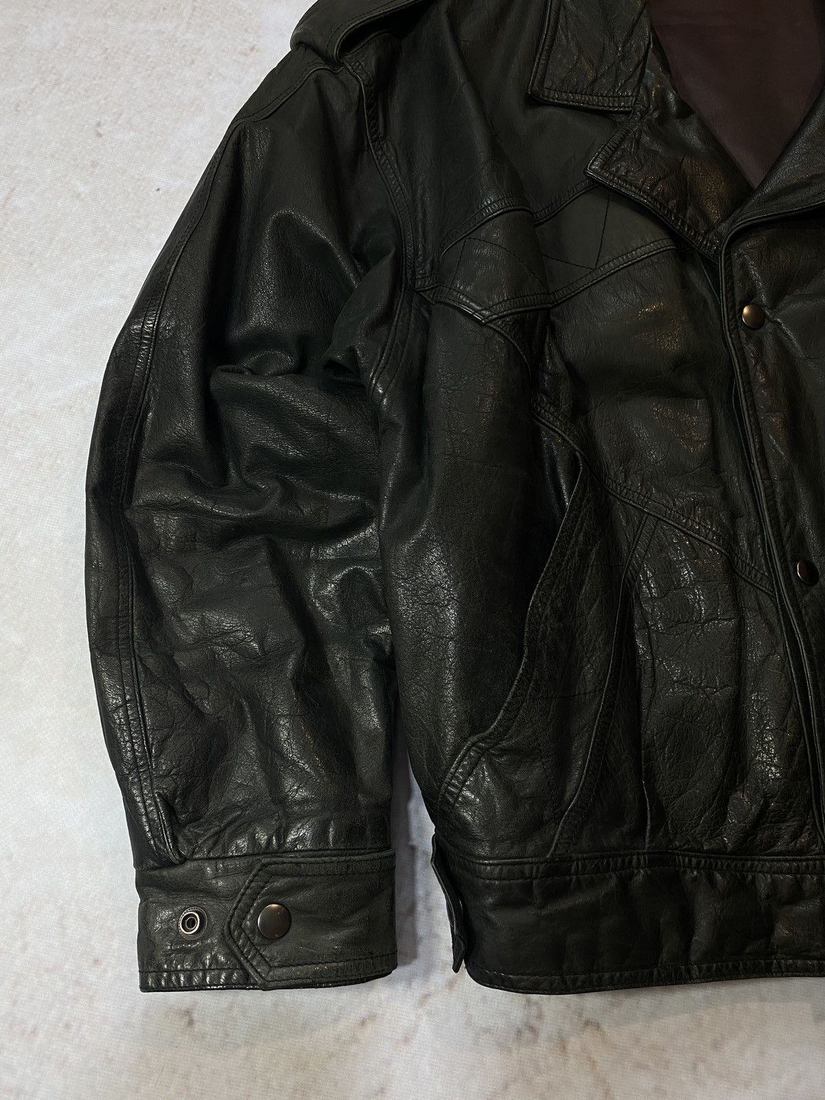 Genuine Leather × Vintage VINTAGE BIKER MOTO BLACK 90s LEATHER JACKET Size US L / EU 52-54 / 3 - 3 Thumbnail