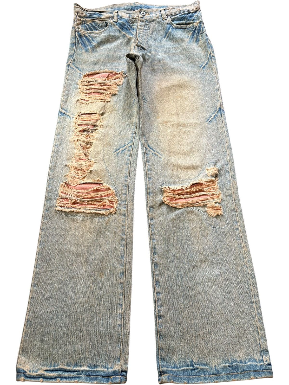 Kapital Vintage Japanese Brand Rusty Wash Distress Patch Loose Jeans Size 33" - 1 Thumbnail