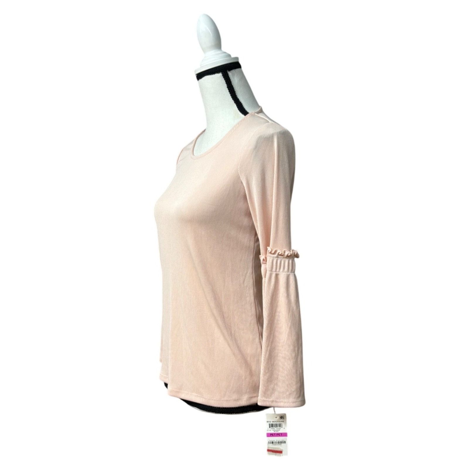 Alfani Alfani Petite Ribbed Bell-Sleeve Top, Blush, PP Size ONE SIZE - 4 Thumbnail