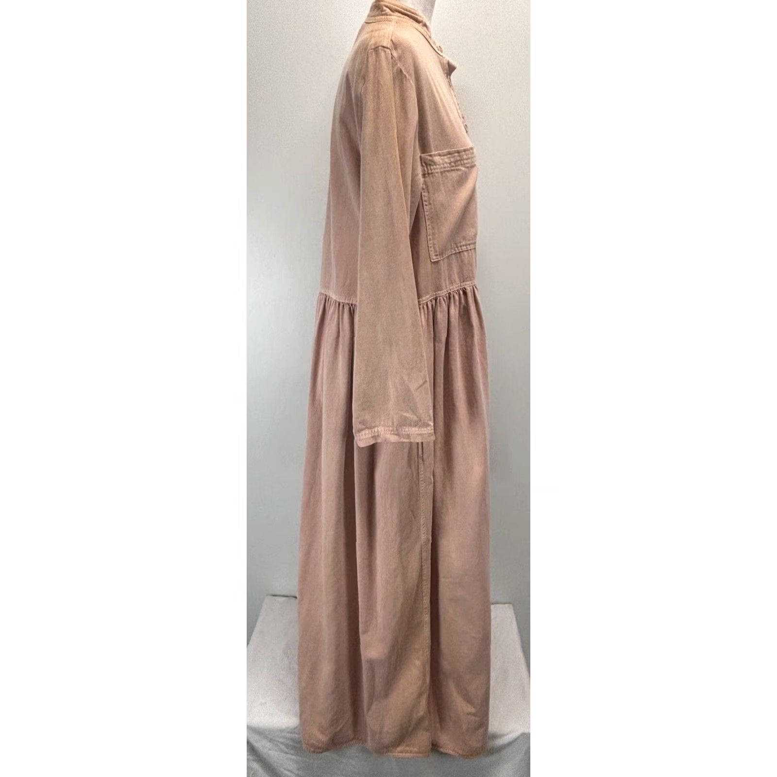 Vintage VINTAGE Bonnie Strauss Canvas Maxi Dress Size 10 Long Sleeve Pink Tan Casual Pockets Womens Size L / US 10 / IT 46 - 4 Thumbnail