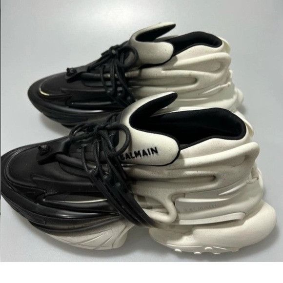 Balmain Balmain Unicorn NeopreneLeather Layered Sneakers Black 