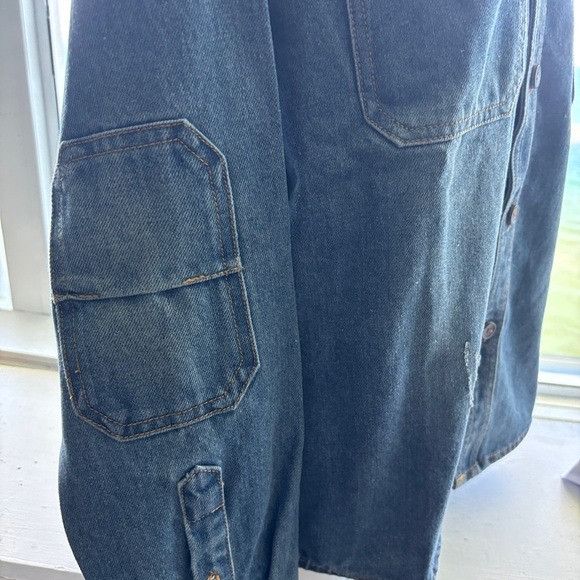 Other Vintage Denim Button-Up Shirt With Pockets & Distressed Deta Size M / US 6-8 / IT 42-44 - 3 Thumbnail