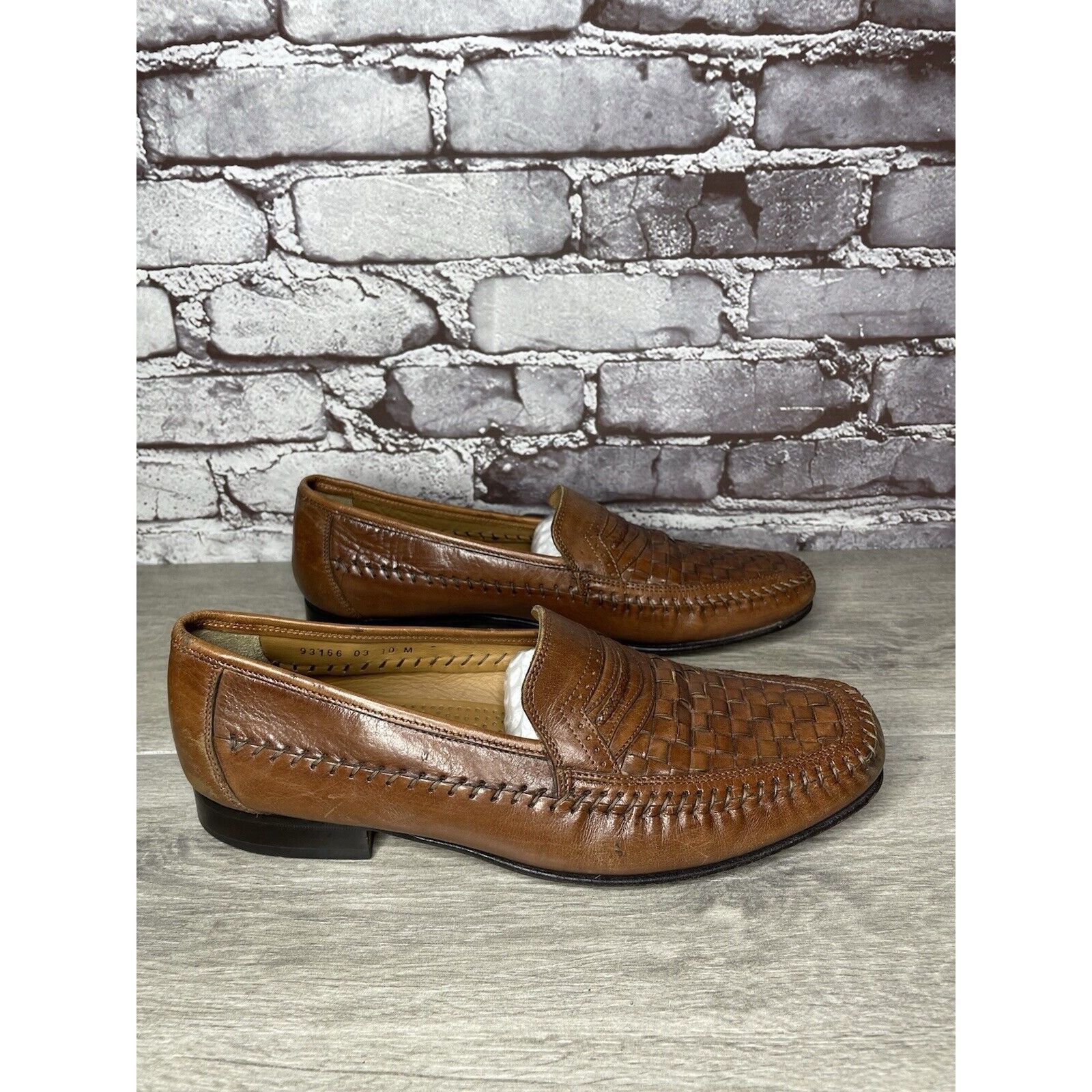 Other Brass Boot Brown Leather Basket Weave Loafers Dress Shoes Me Size US 10 / EU 43 - 3 Thumbnail