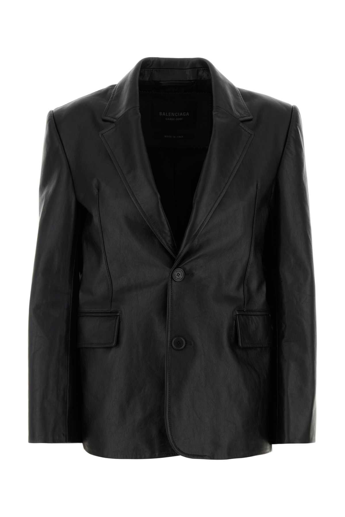 Balenciaga Black Leather Jacket Size S / US 4 / IT 40 - 1 Thumbnail