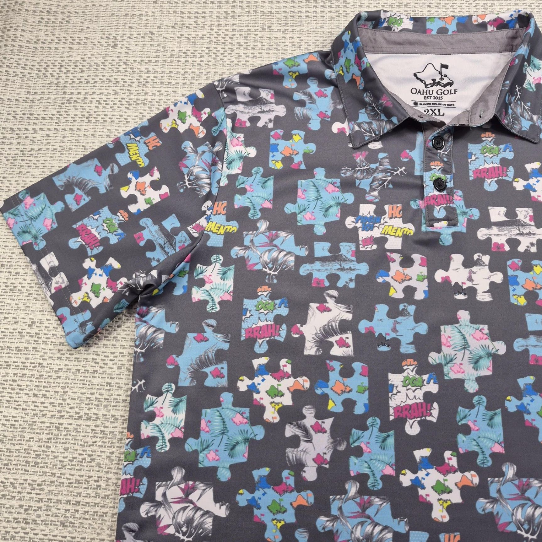 Vintage Oahu Golf Polo Shirt Mens 2XL Puzzle Hawaiian Performance Stretch USA Made Size US XXL / EU 58 / 5 - 3 Thumbnail