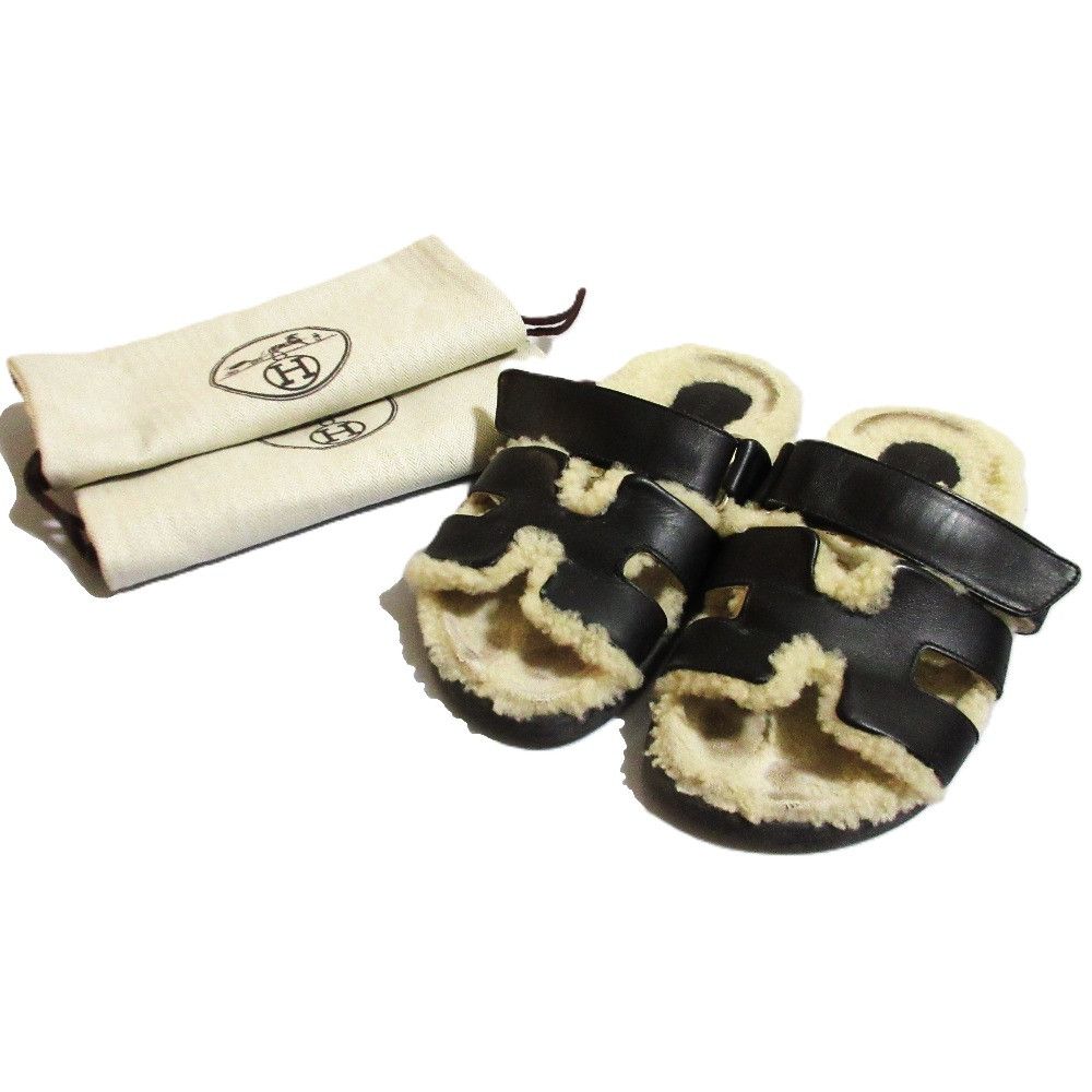 Hermes Hermès Chypre Shearling Leather Sandals Leather Shoes DUTY FREE for USA