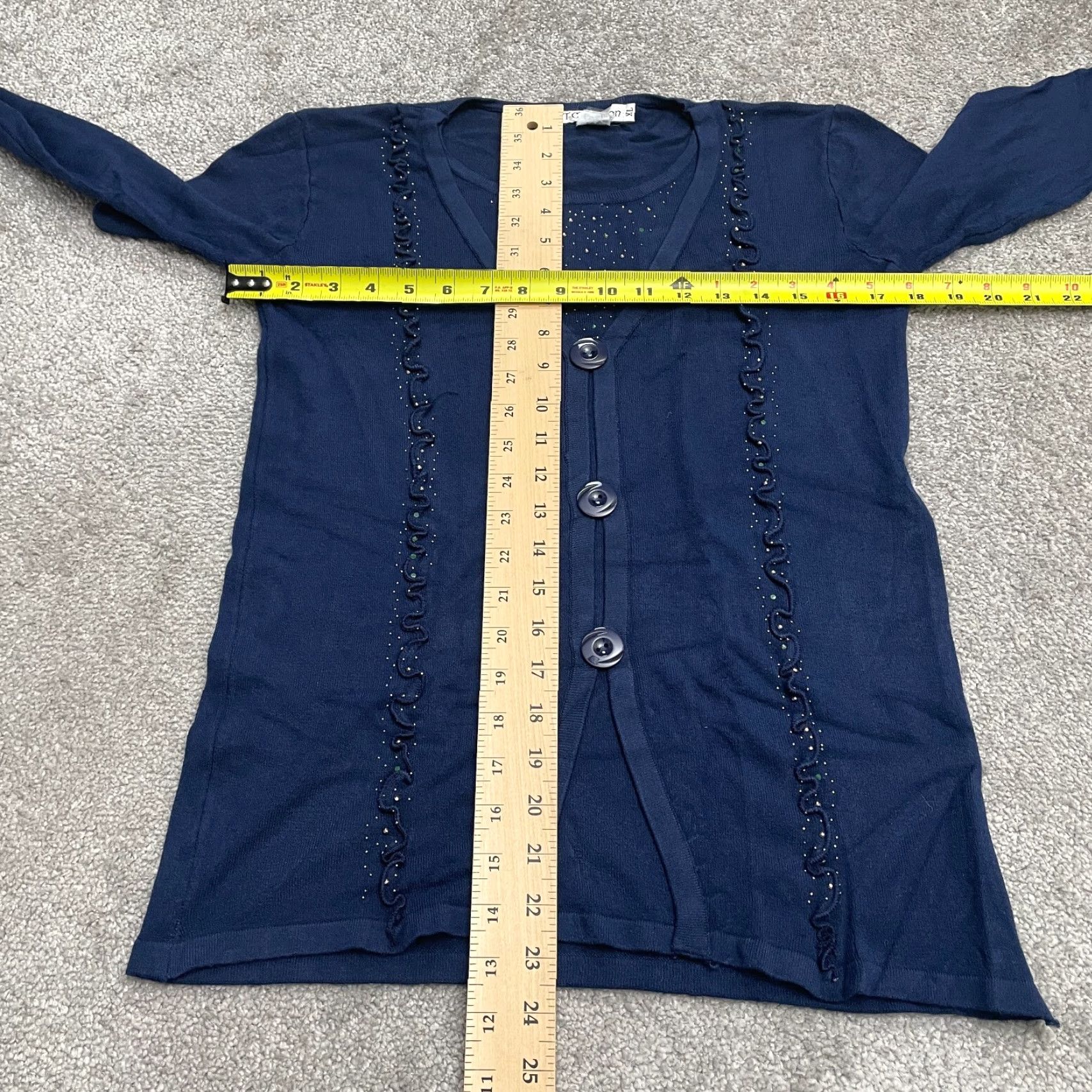 Vintage T-C Fashion Cardigan Sweater Womens XL Navy Blue Button Down Knit Casual Studded All Seasons Size XL / US 12-14 / IT 48-50 - 5 Thumbnail