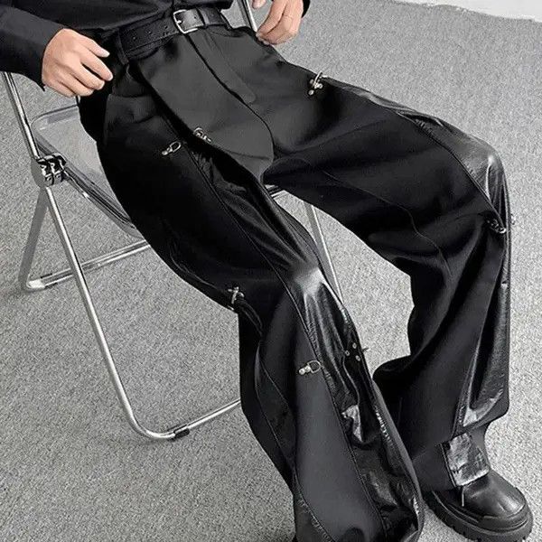 Japanese Brand Avant garde retro buckle pu leather mix pleated pants Size US 30 / EU 46 - 5 Thumbnail