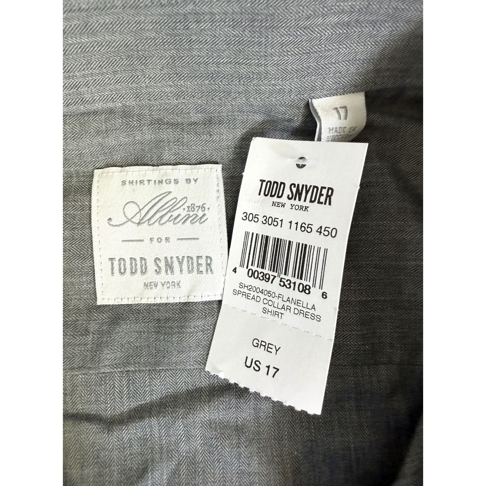 Todd Snyder Todd Snyder Dress Shirt Mens 17 Gray Albini Flanella Long Sleeve Spread Collar Regular Fit Button Pearl Size 46R - 5 Thumbnail