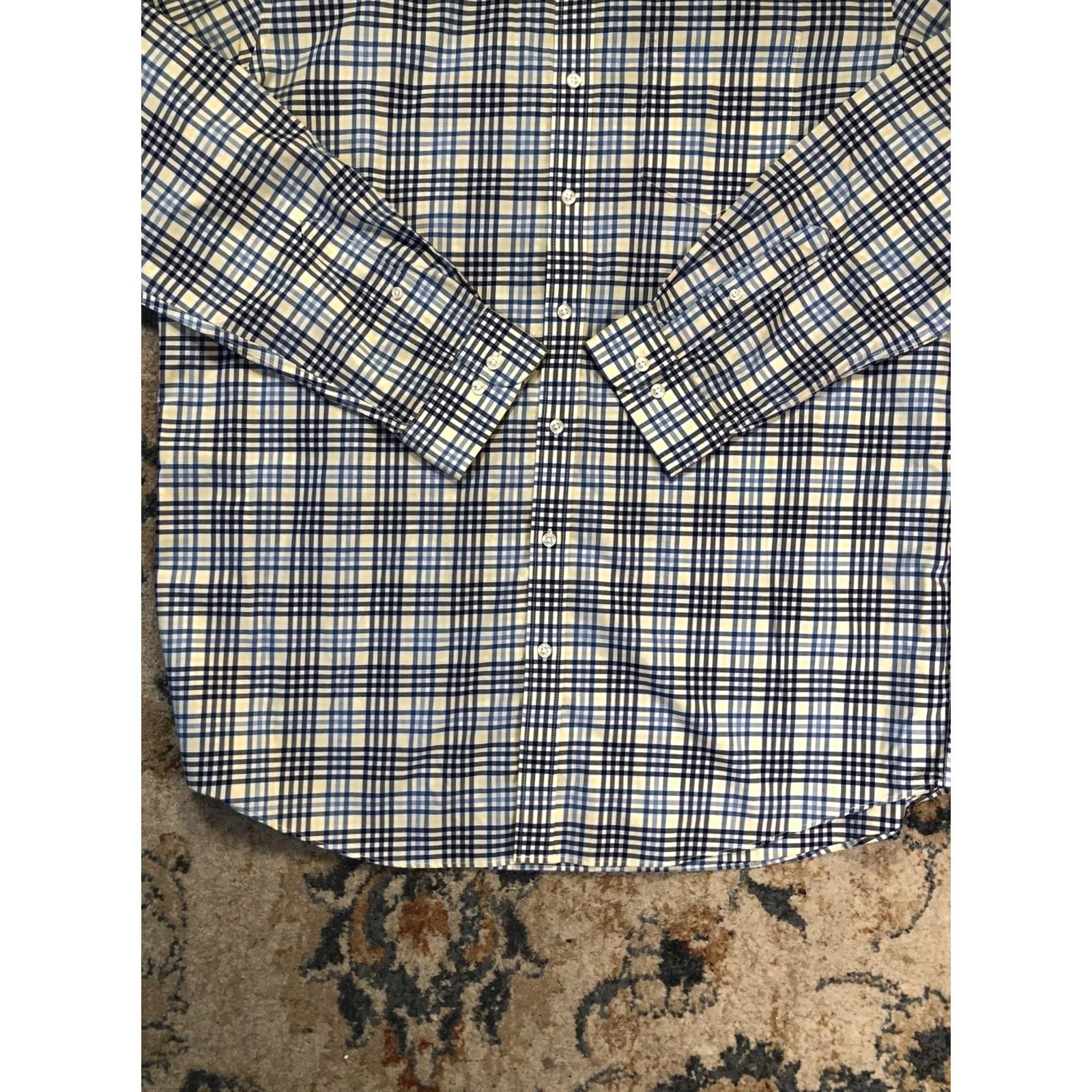 Vintage L.L. Bean Dress Shirt Mens XLT XL Tall Blue Yellow Plaid Wrinkle Free Cotton Shirt Dress Shirt Mens XLT Tall Blue Plaid Wrinkle Free 100% Cotton Size 46R - 5 Thumbnail