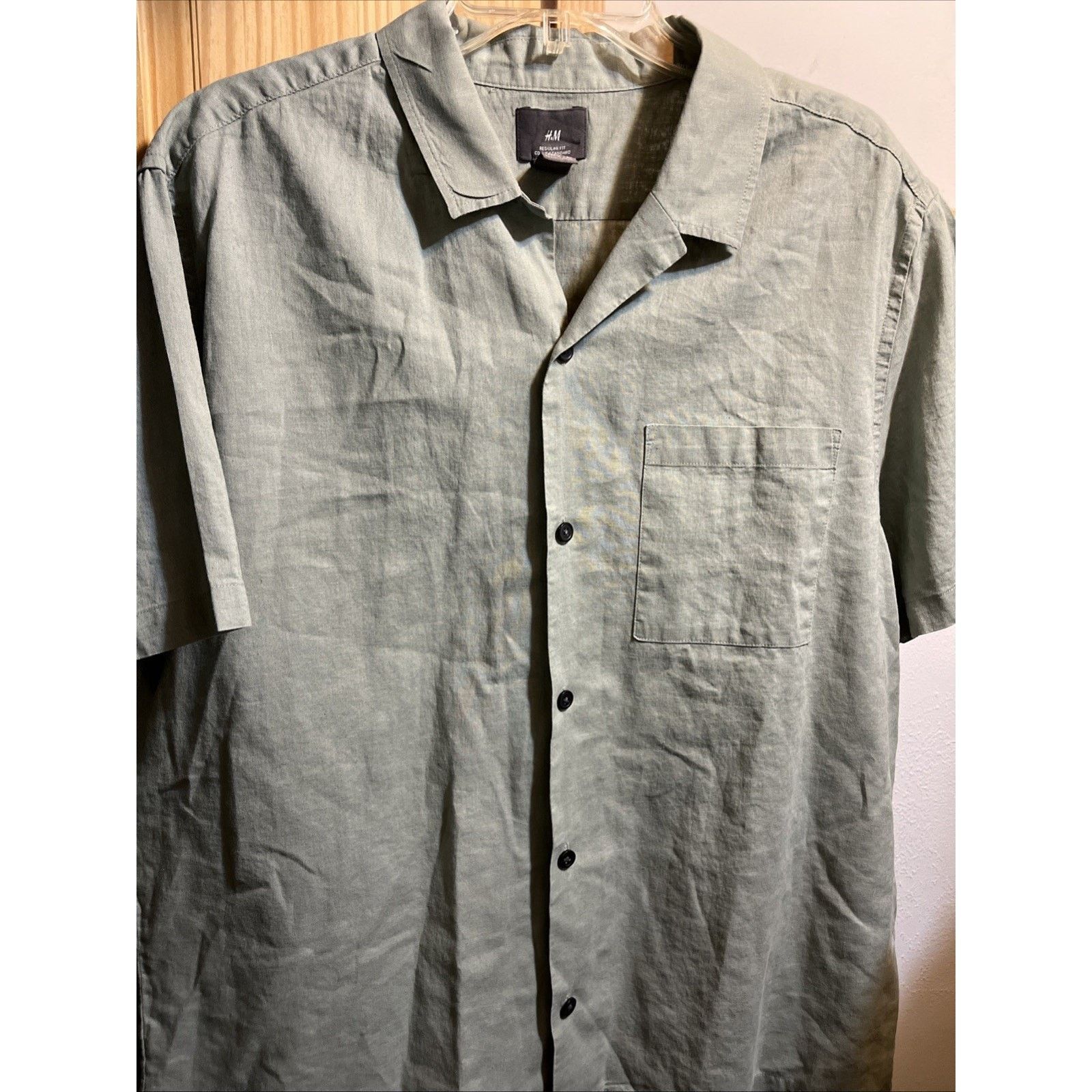 H&M H&M Men's Shirt XL Gray Linen Cotton Blend SS Button Casual Size US XL / EU 56 / 4 - 6 Thumbnail